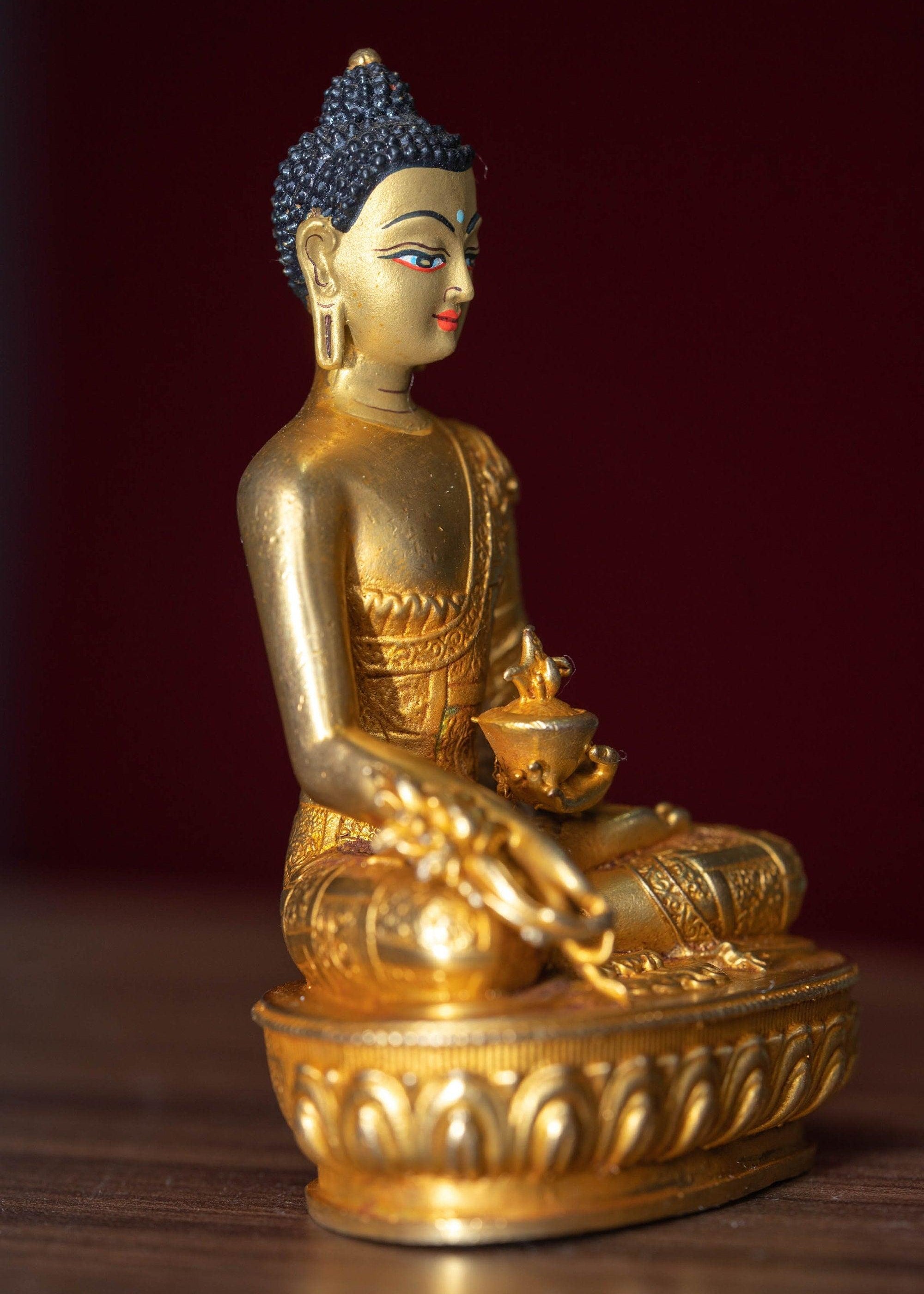 Medicine Buddha healing gold plated statue small size metal craft 