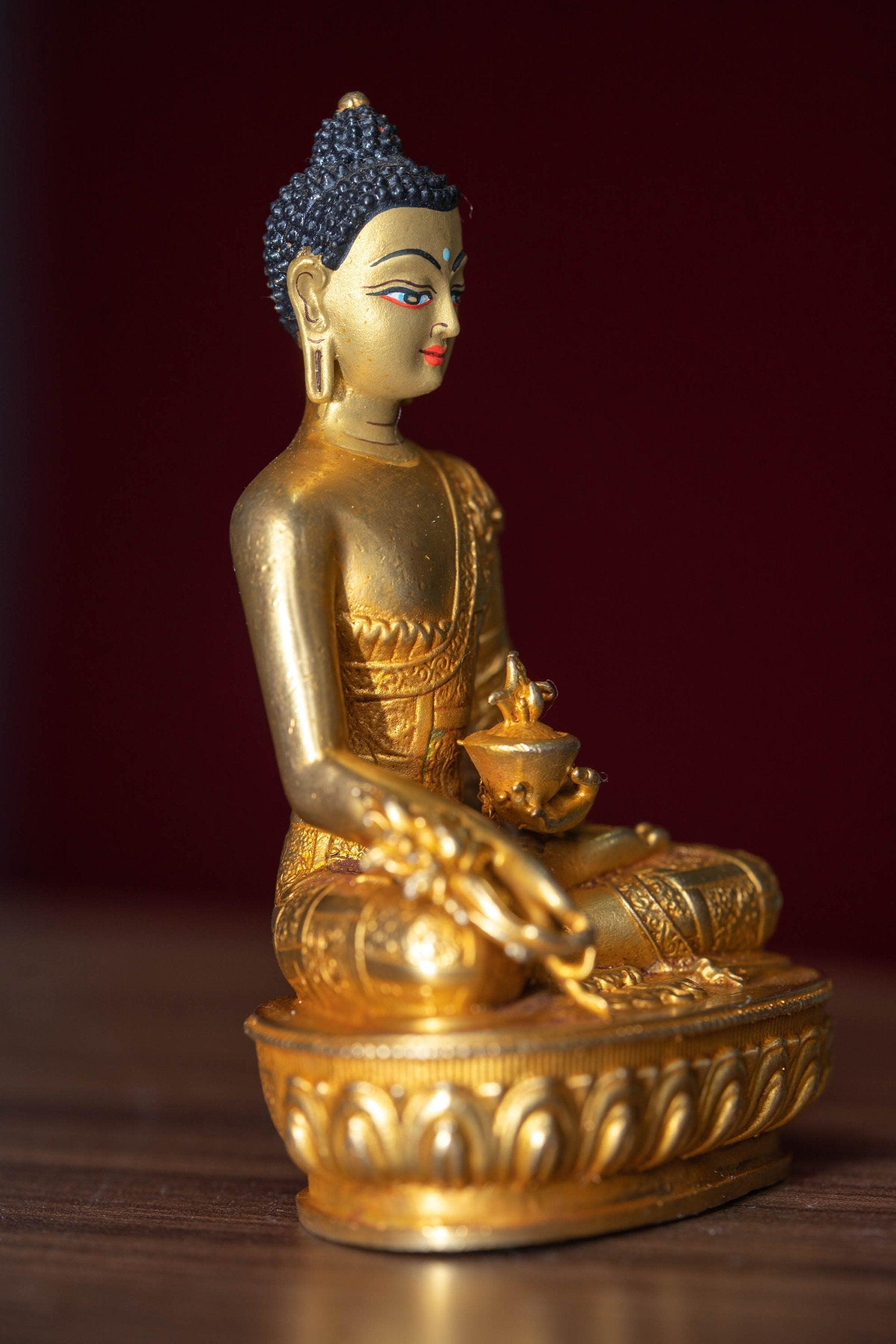 Medicine Buddha healing gold plated statue small size metal craft 