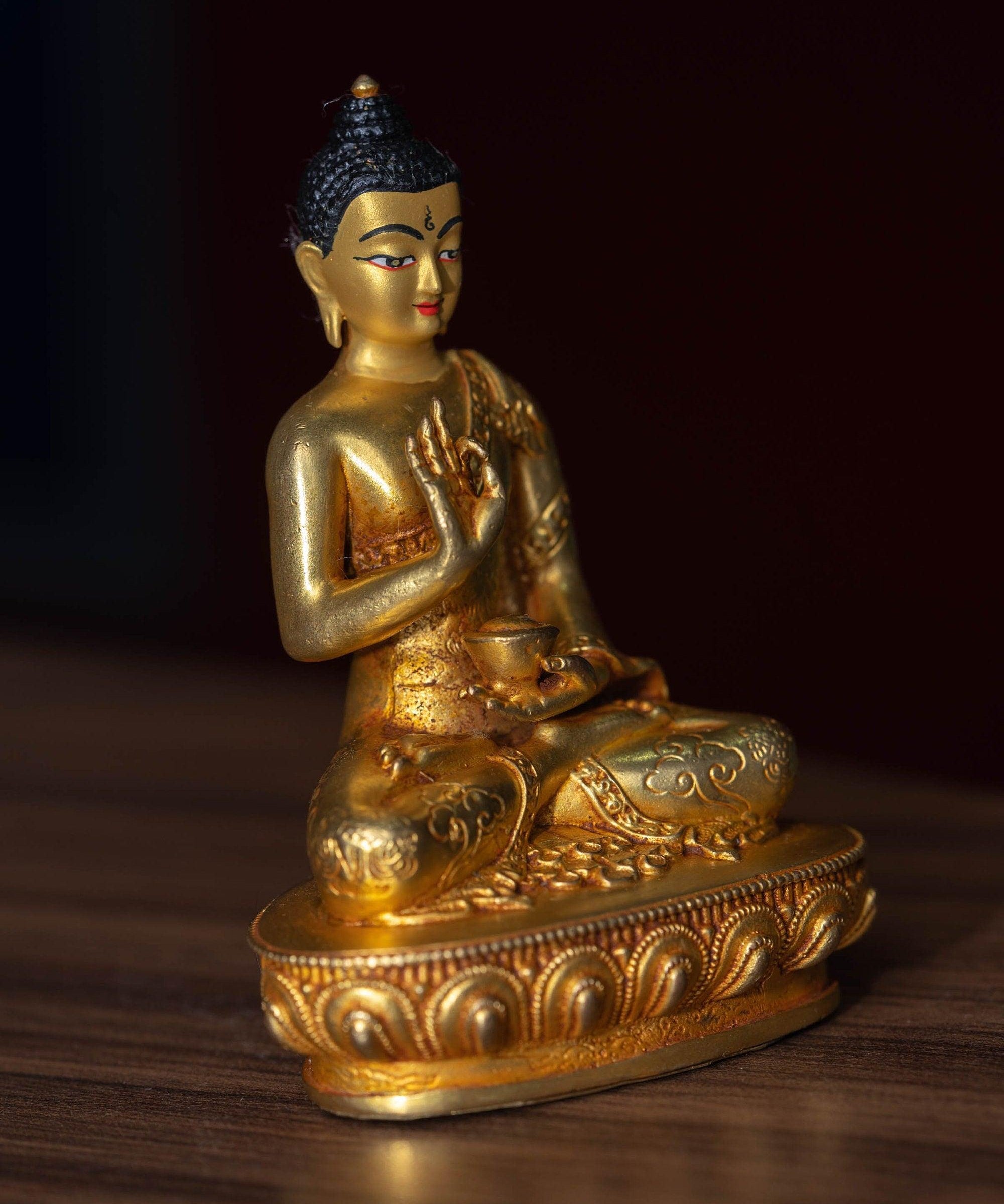 Amoghasiddhi Small size Buddha statue is gold plated for gifts, home and altar space
