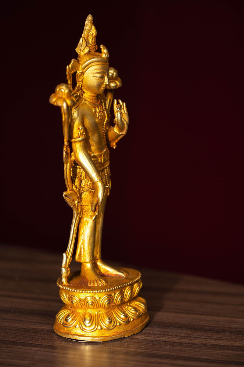 Standing Avalokiteshvara gold plated statue handmade in Nepal