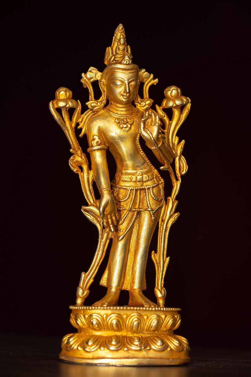 Standing Avalokiteshvara gold plated statue handmade in Nepal