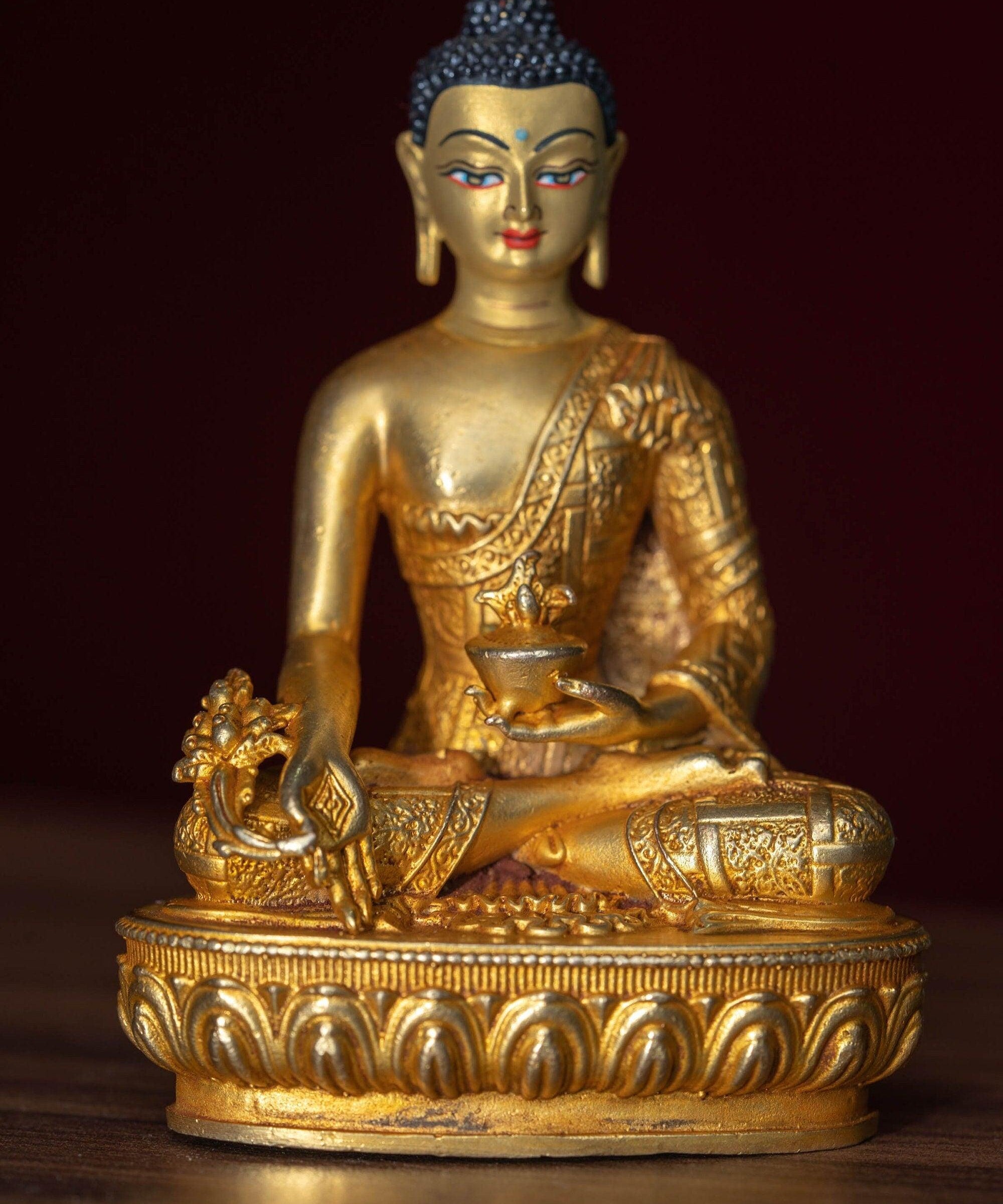 Medicine Buddha healing gold plated statue small size metal craft 