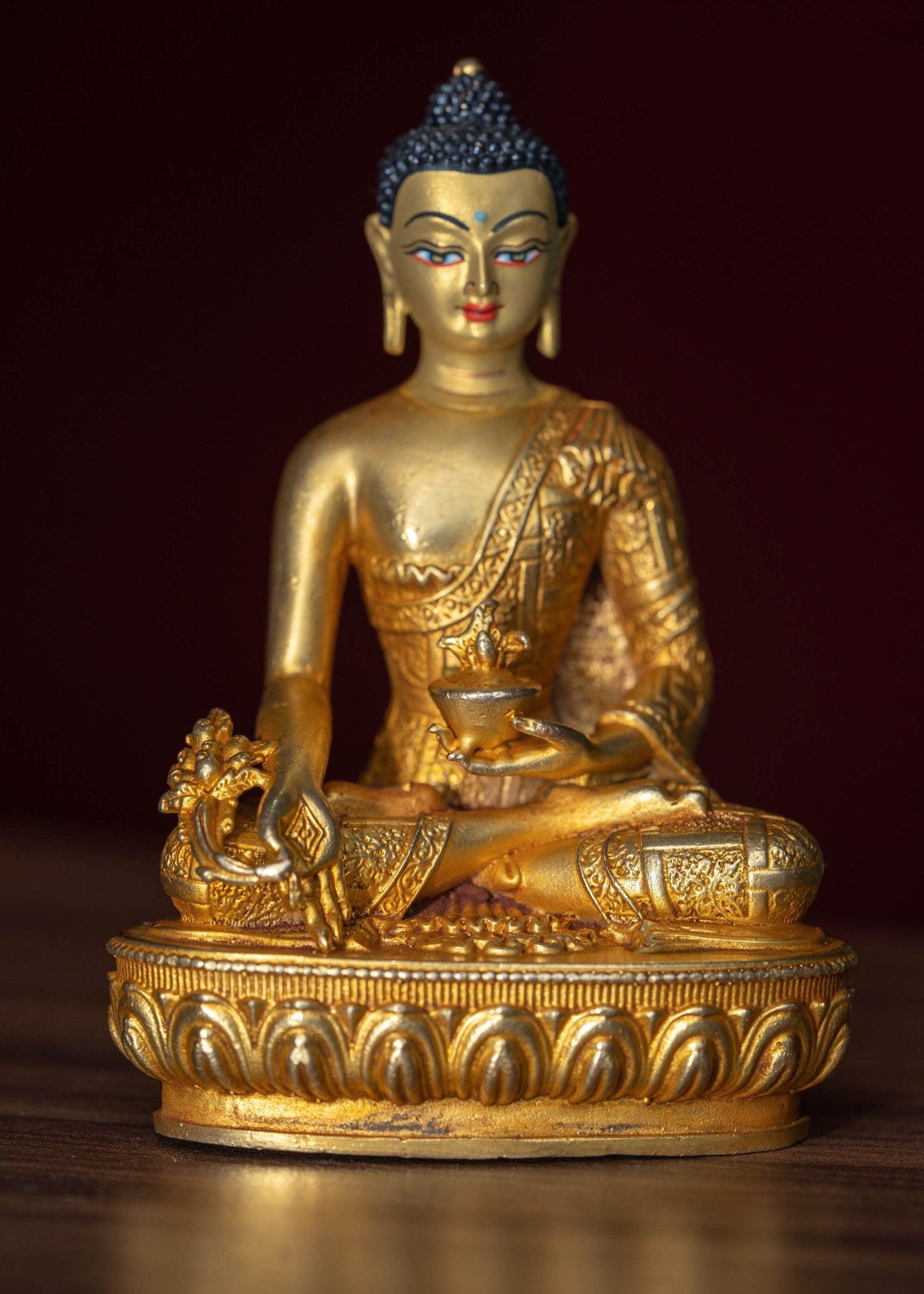 Medicine Buddha healing gold plated statue small size metal craft 