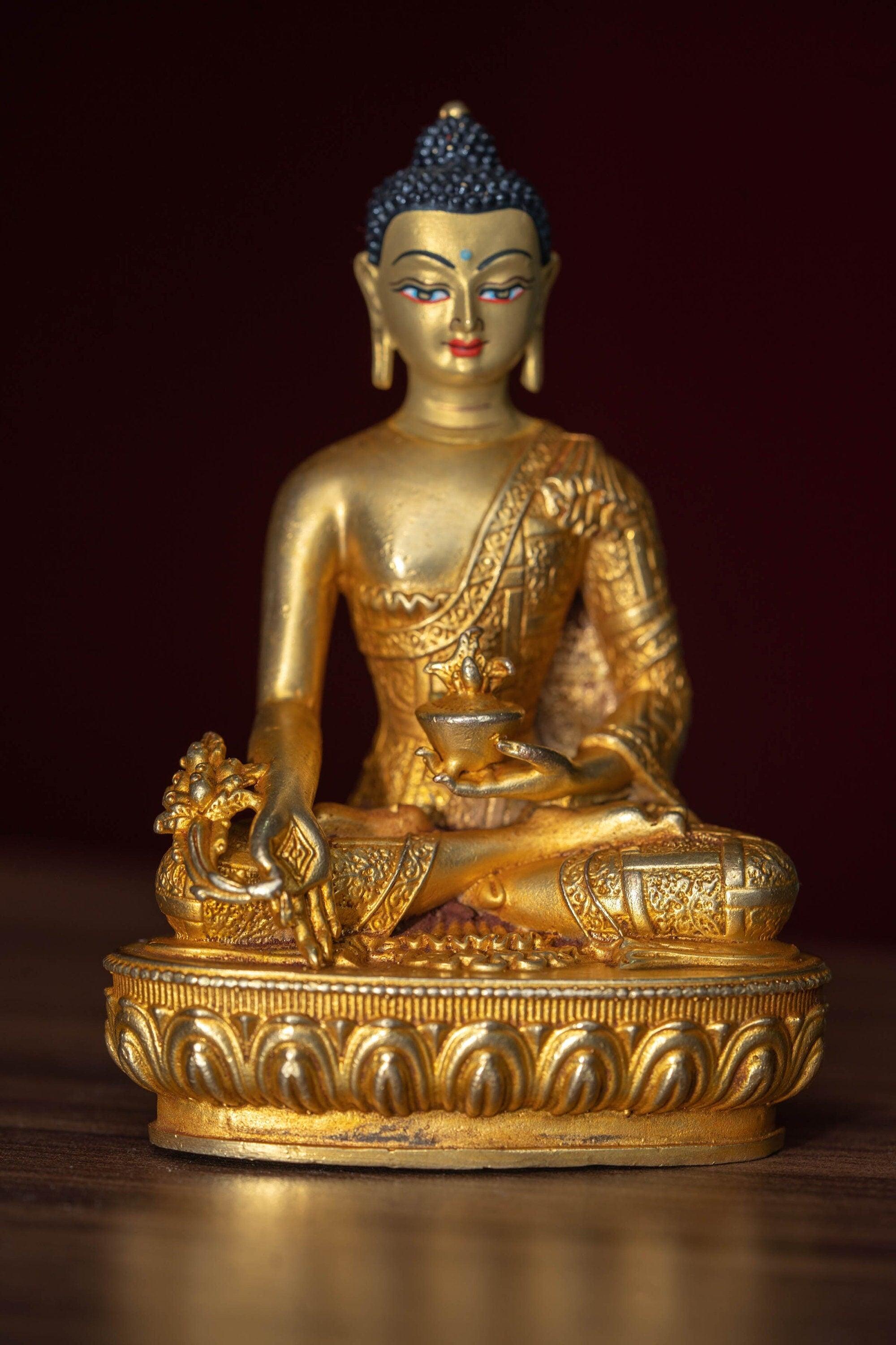 Medicine Buddha healing gold plated statue small size metal craft 