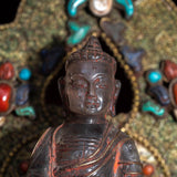 Crystal Statue of Buddha with Metal craft gold plated throne with ruby , turquoise and lapis