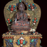 Crystal Statue of Buddha with Metal craft gold plated throne with ruby , turquoise and lapis