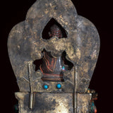 Crystal Statue of Buddha with Metal craft gold plated throne with ruby , turquoise and lapis