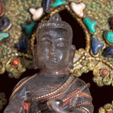 Crystal Statue of Buddha with Metal craft gold plated throne with ruby , turquoise and lapis