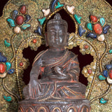 Crystal Statue of Buddha with Metal craft gold plated throne with ruby , turquoise and lapis