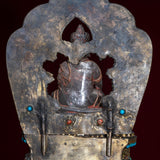 Crystal Statue of Buddha with Metal craft gold plated throne with ruby , turquoise and lapis