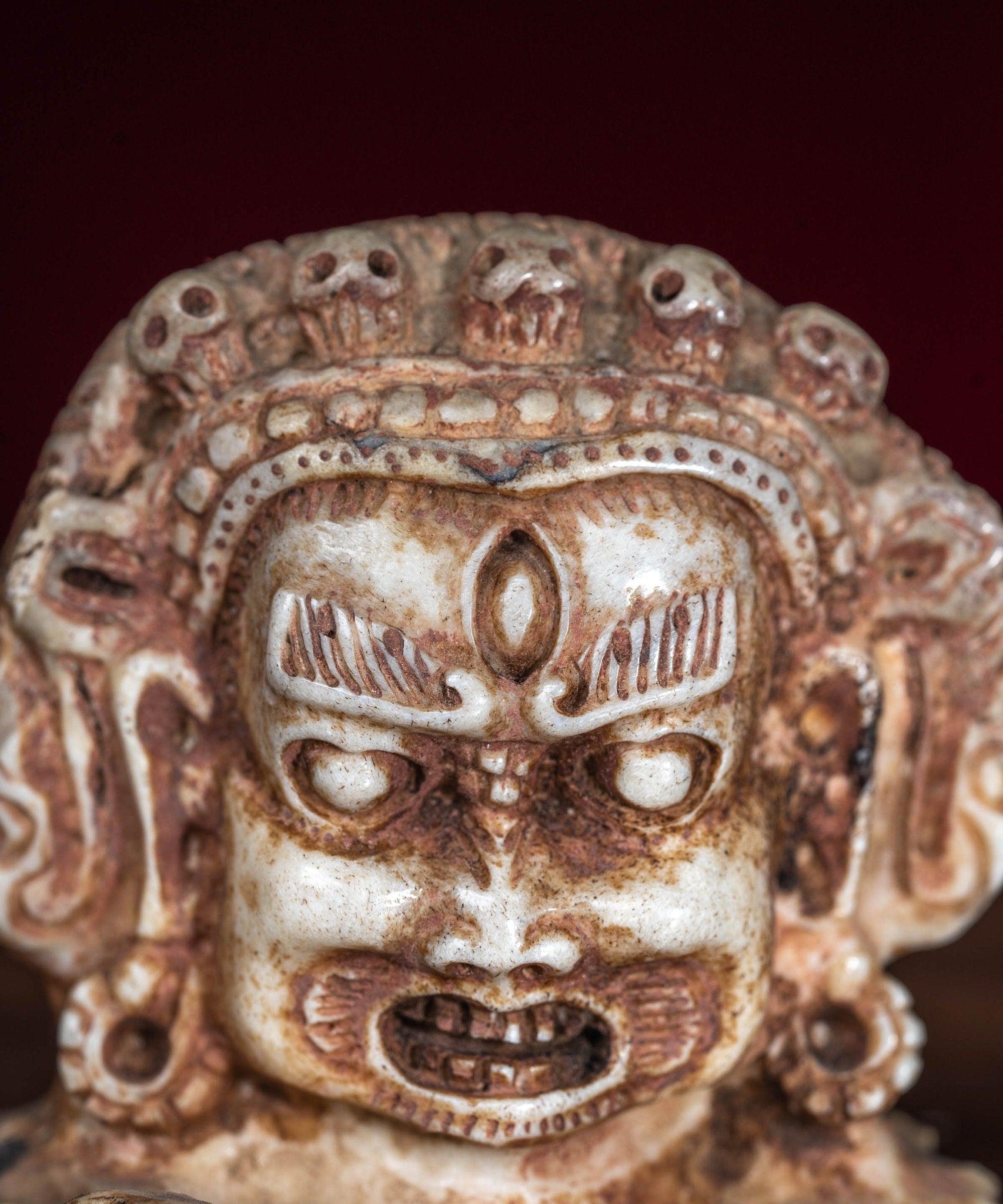 Bone carving Bhairav statue for altar and rituals
