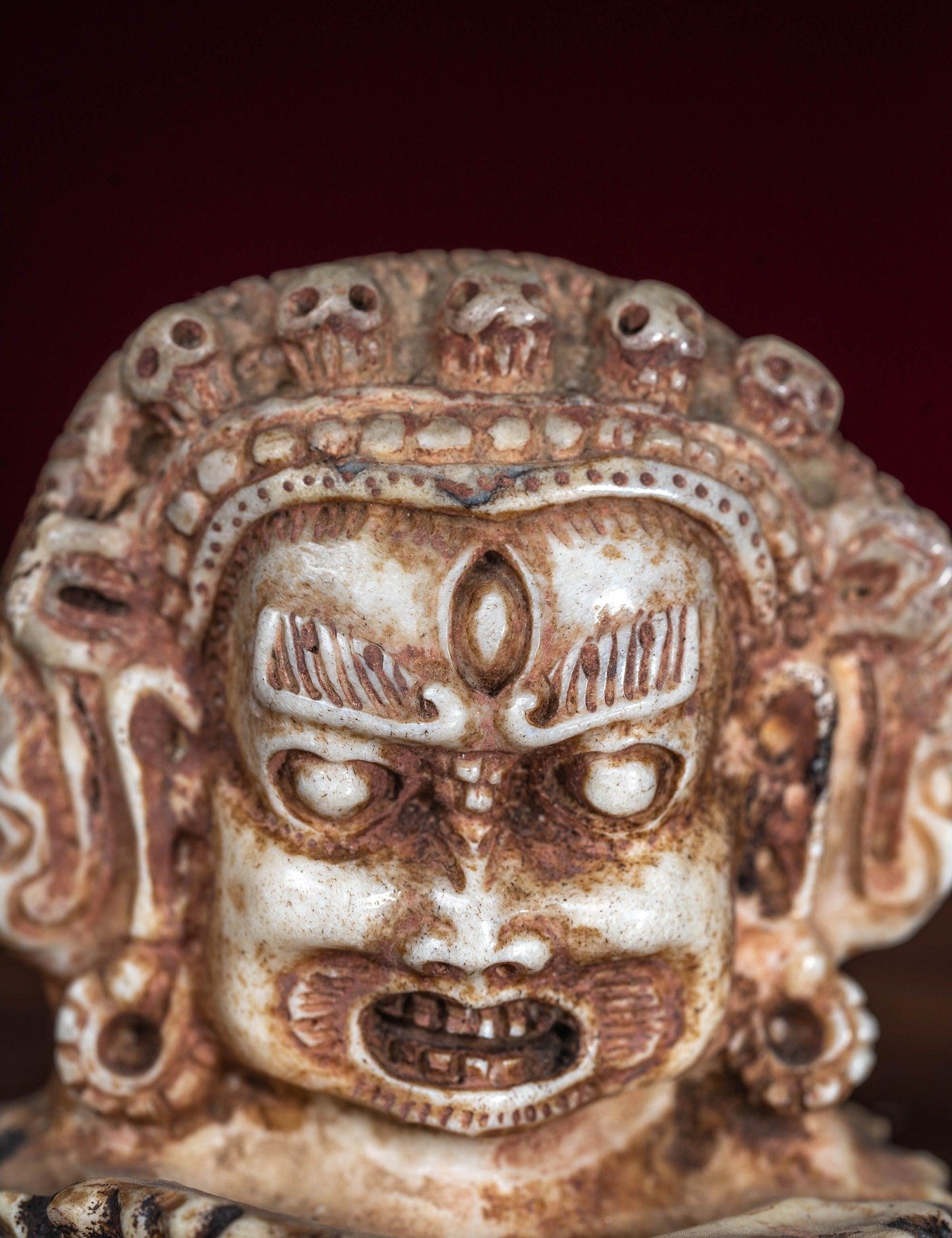 Bone carving Bhairav statue for altar and rituals