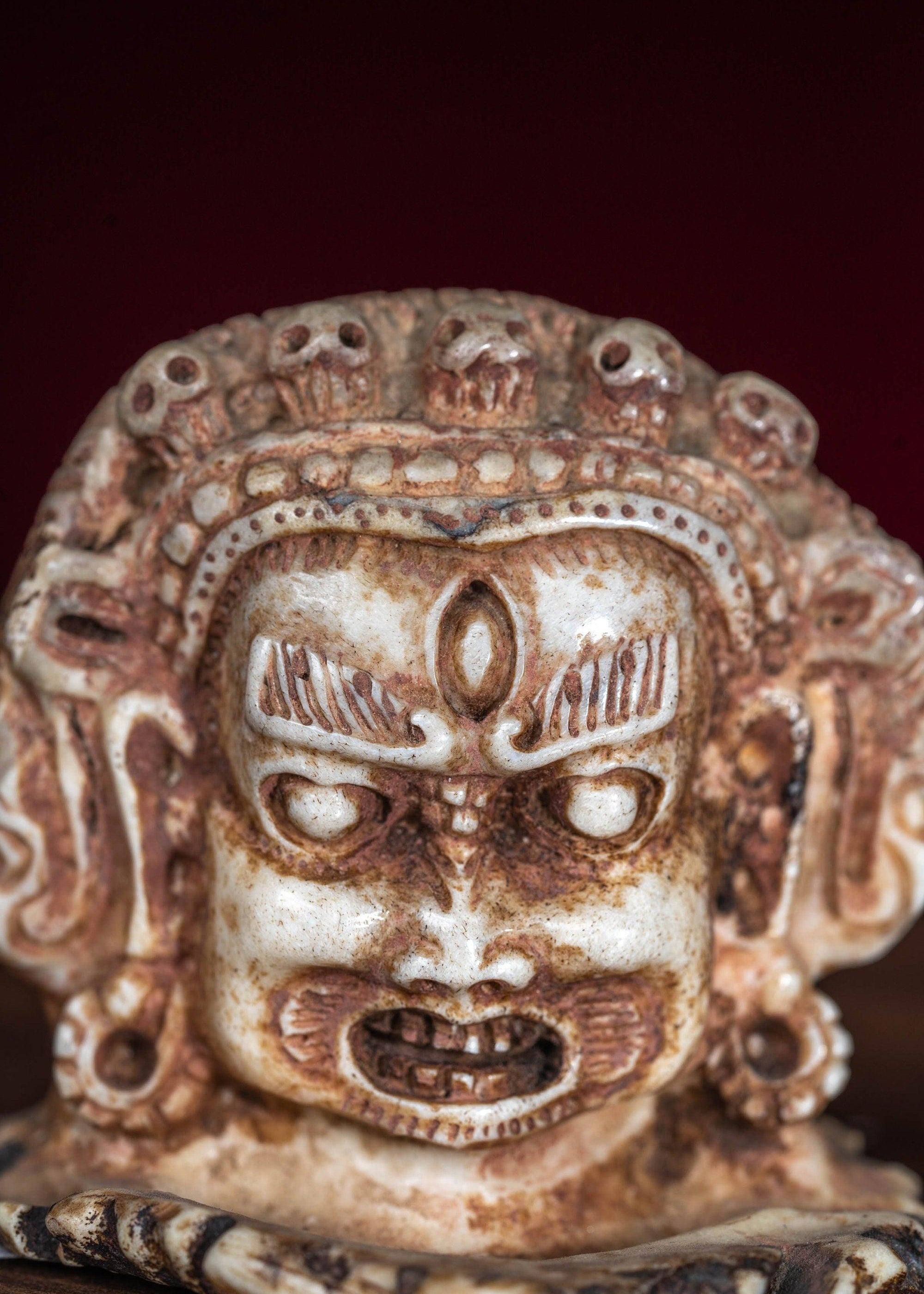 Bone carving Bhairav statue for altar and rituals