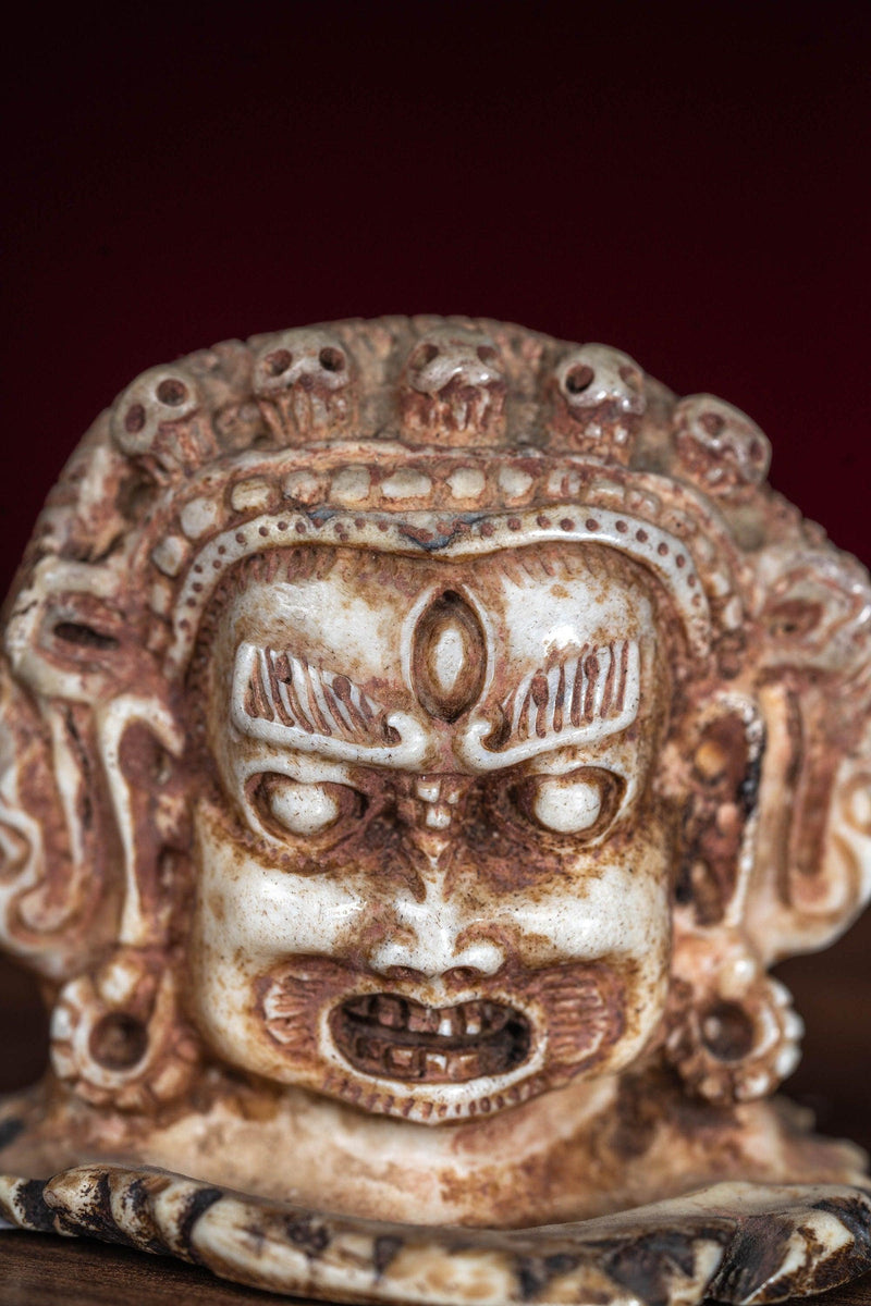 Bone carving Bhairav statue for altar and rituals