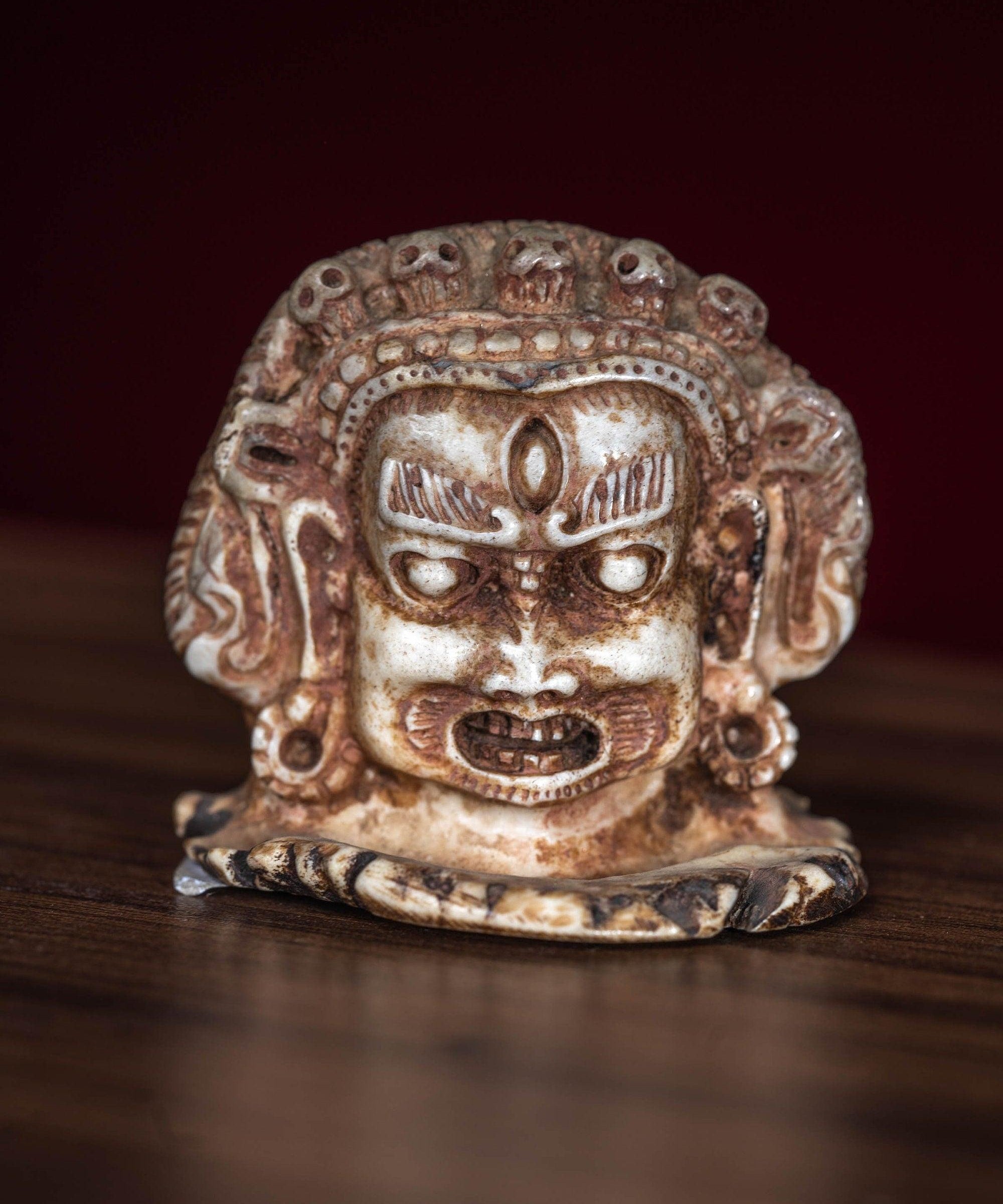 Bone carving Bhairav statue for altar and rituals