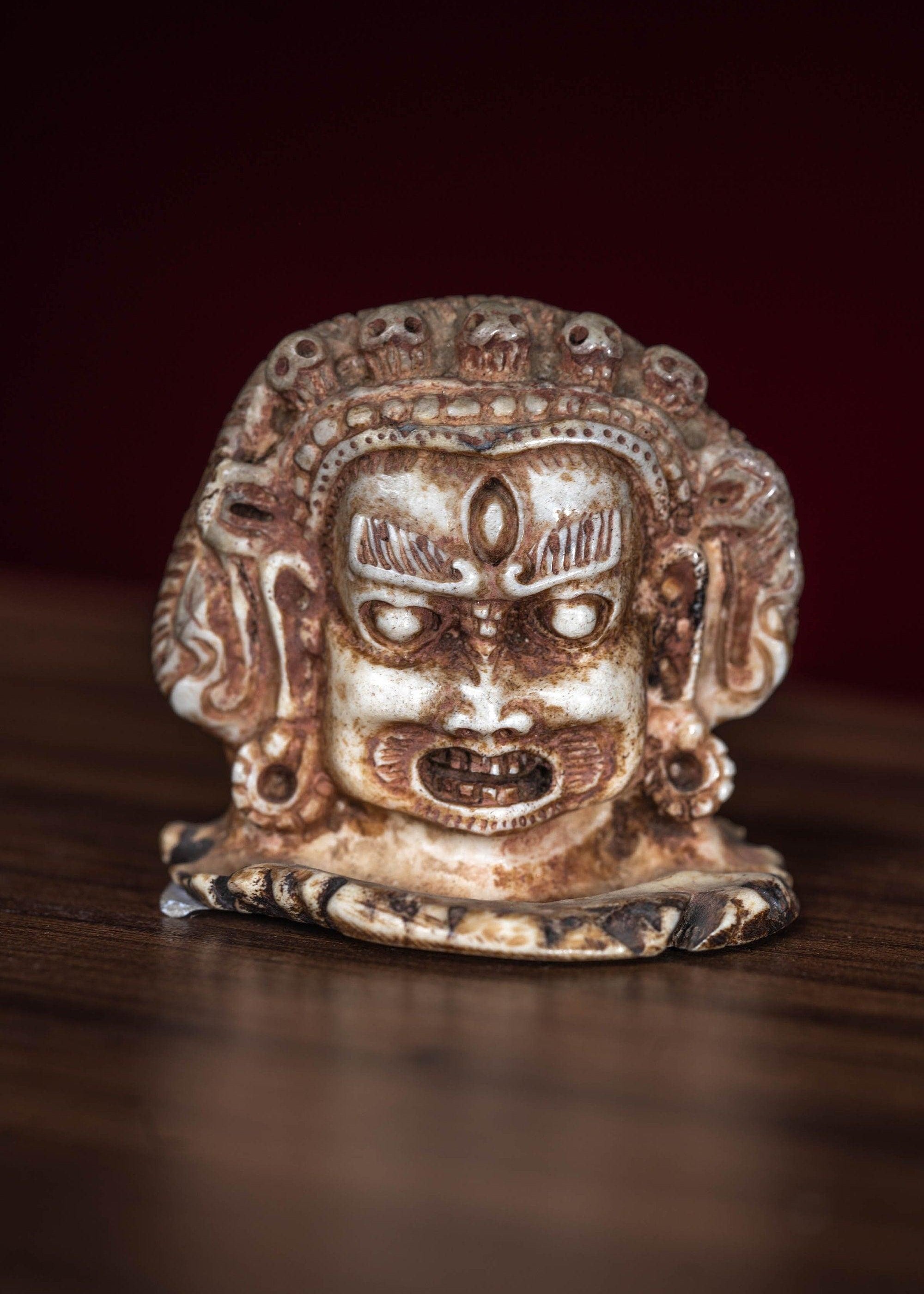 Bone carving Bhairav statue for altar and rituals