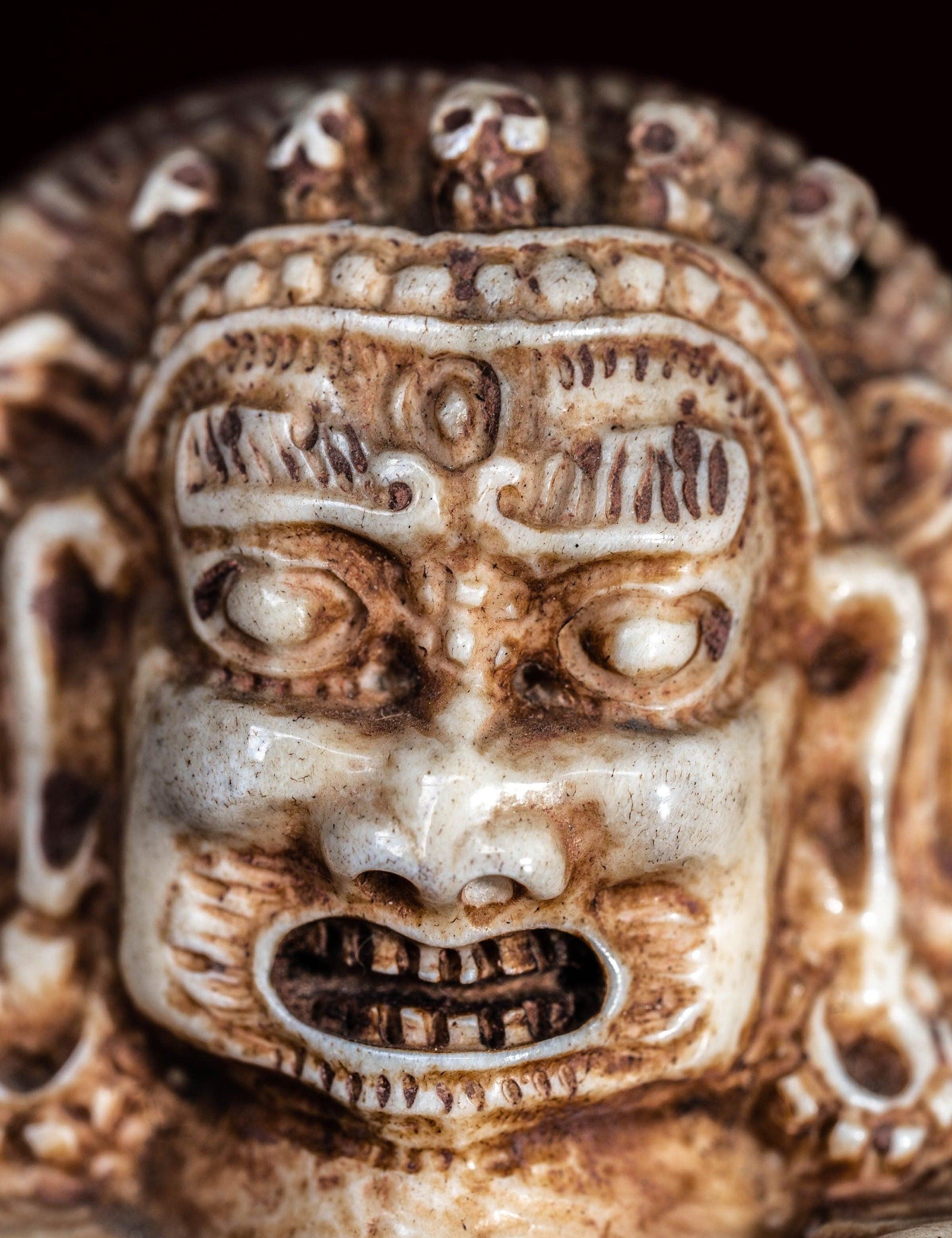 Bone carving Bhairav statue for altar and rituals