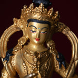 Vajrasattva holds the Vajra in his hand and seated on lotus. This is gold plated small size statue of Buddhist deity