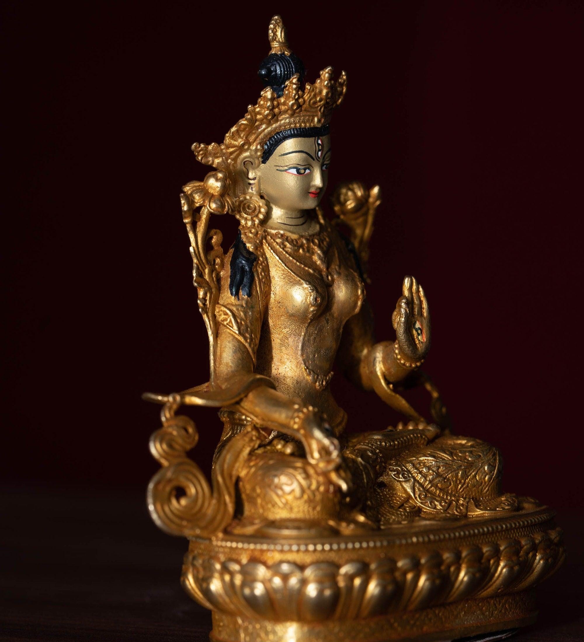 White tara gold plated buddha statue for altar space