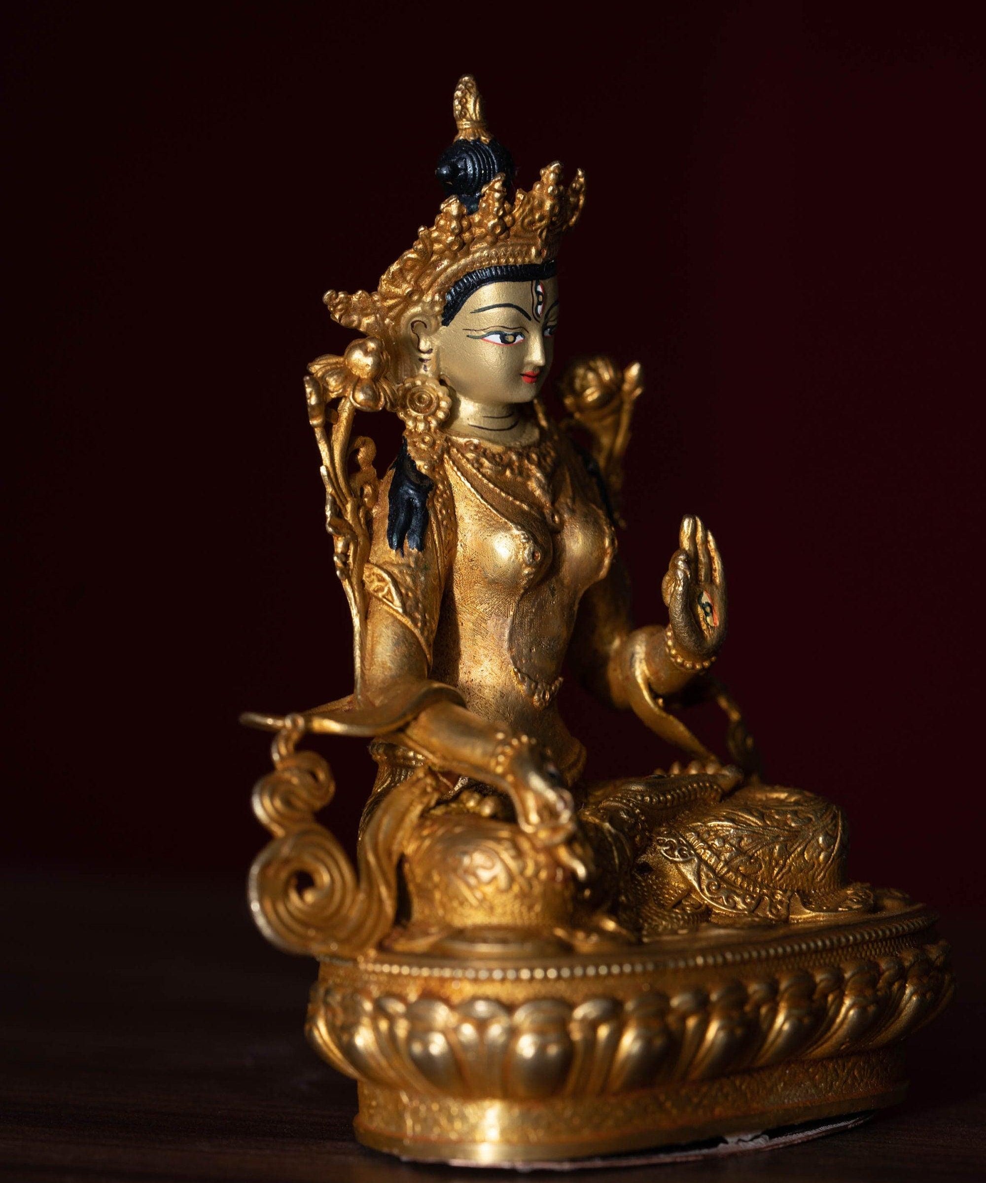 White tara gold plated buddha statue for altar space