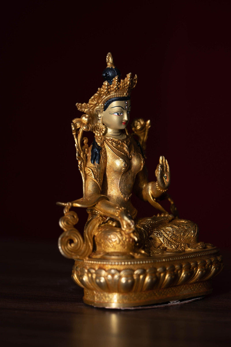 White tara gold plated buddha statue for altar space