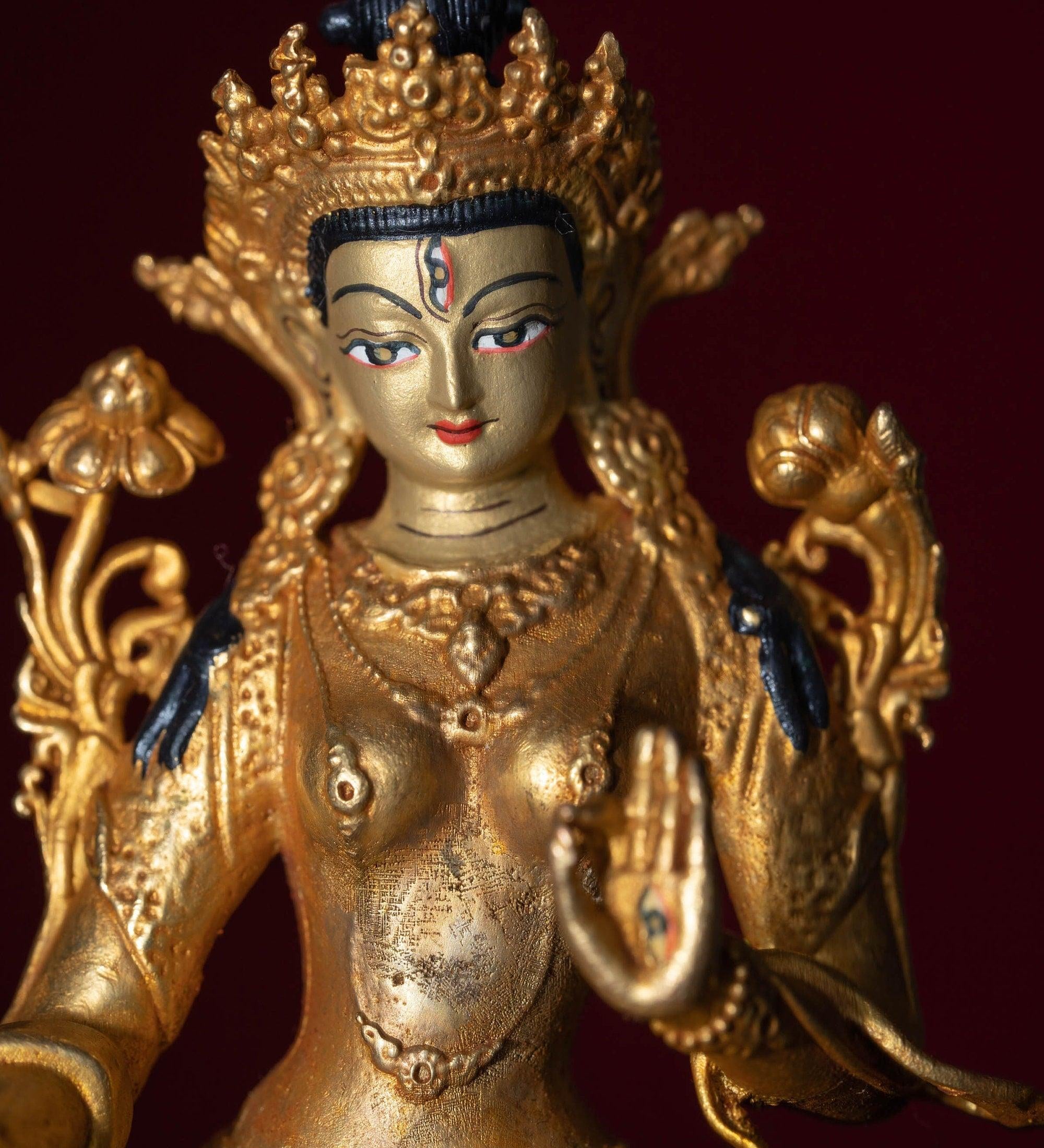 White tara gold plated buddha statue for altar space