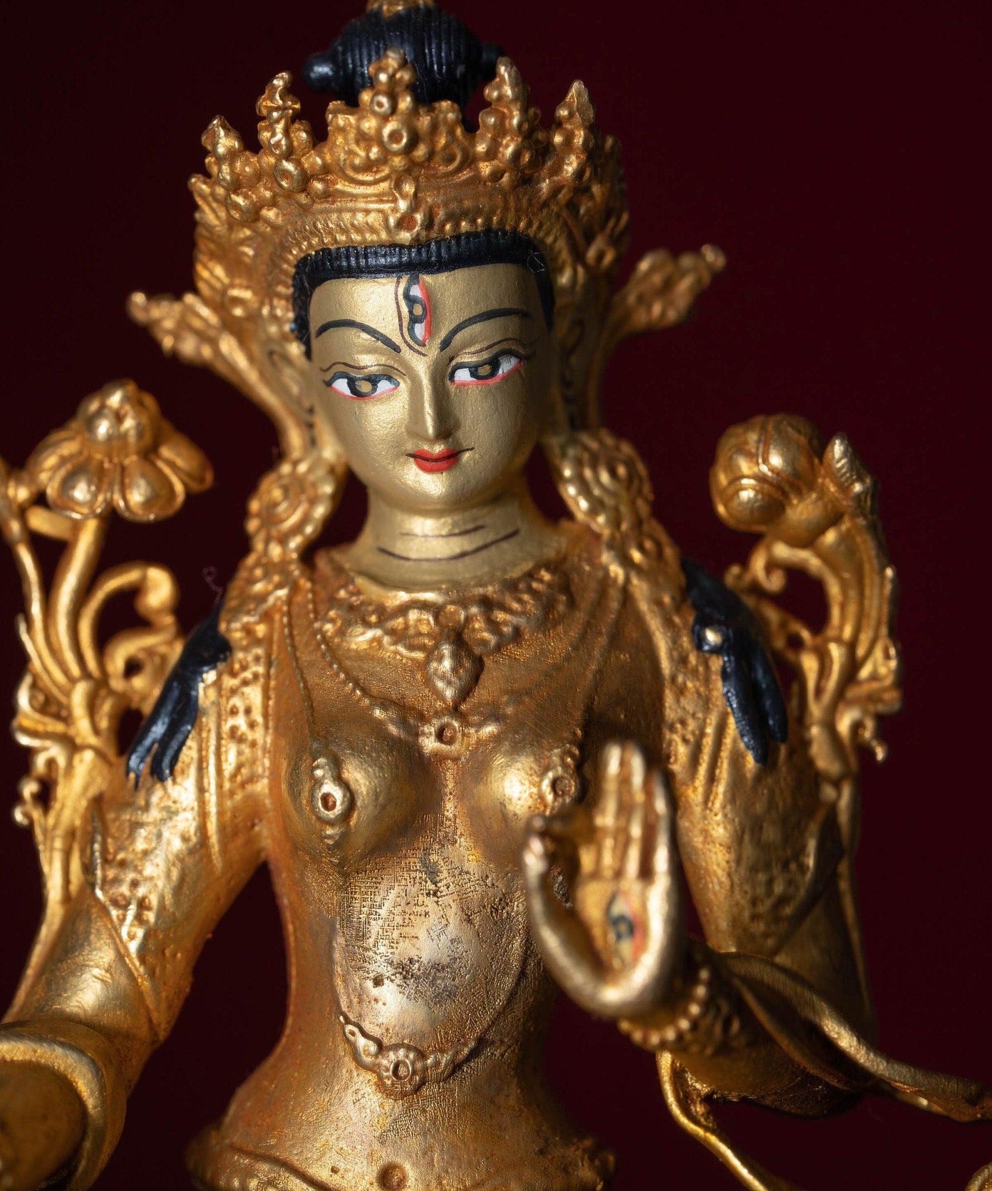 White tara gold plated buddha statue for altar space