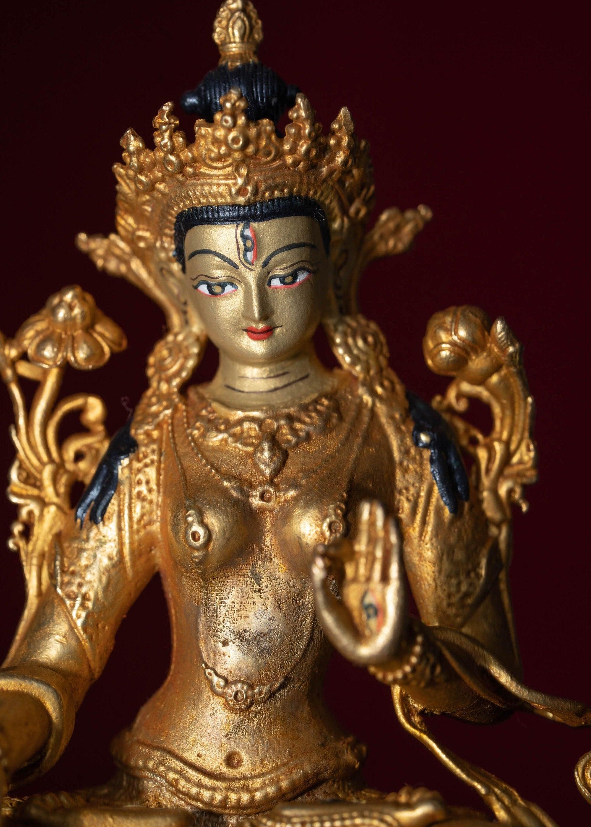 White tara gold plated buddha statue for altar space