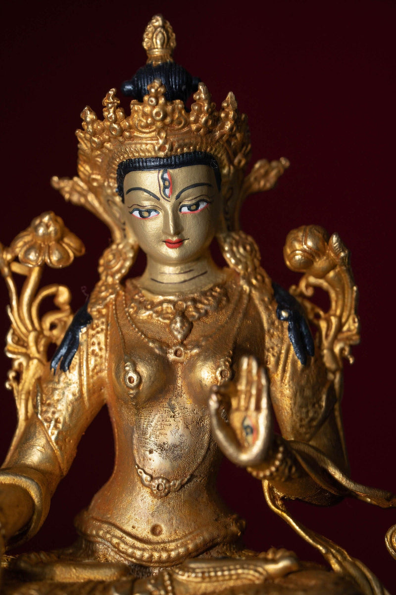 White tara gold plated buddha statue for altar space