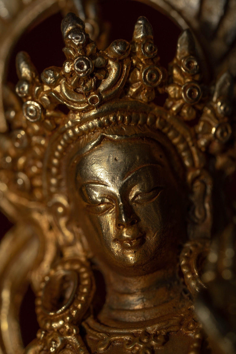 Maha laxmi gold plated handmade statue of god of wealth and fortune- metal crafts