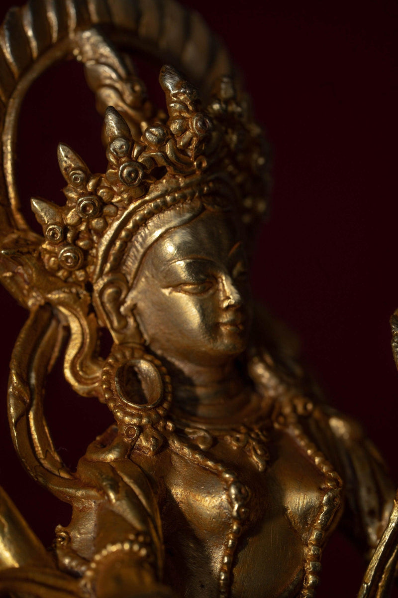Maha laxmi gold plated handmade statue of god of wealth and fortune- metal crafts
