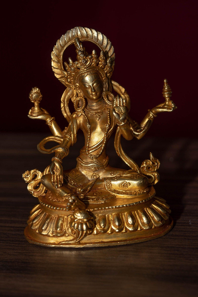 Maha laxmi gold plated handmade statue of god of wealth and fortune- metal crafts
