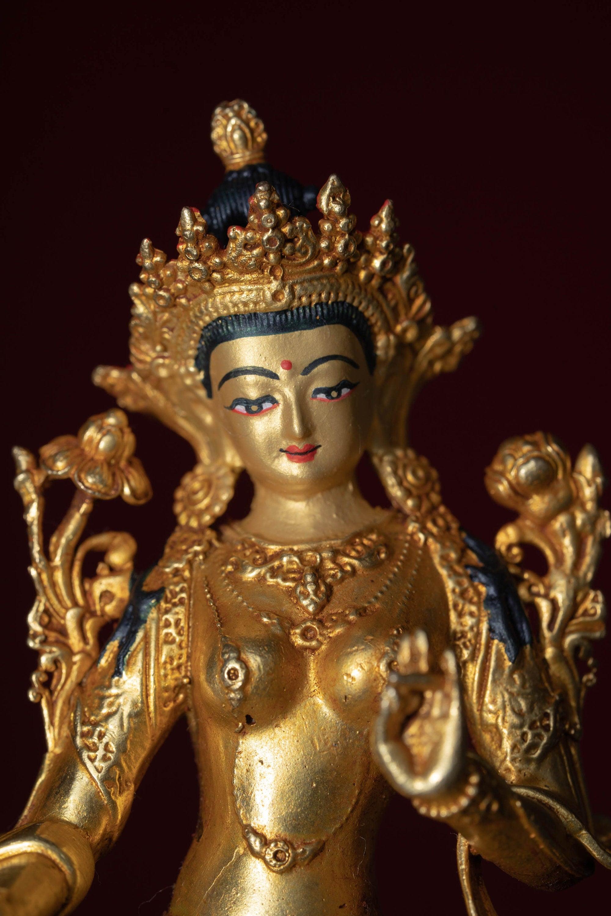 Green tara metal statue small size for home, decor, altar space