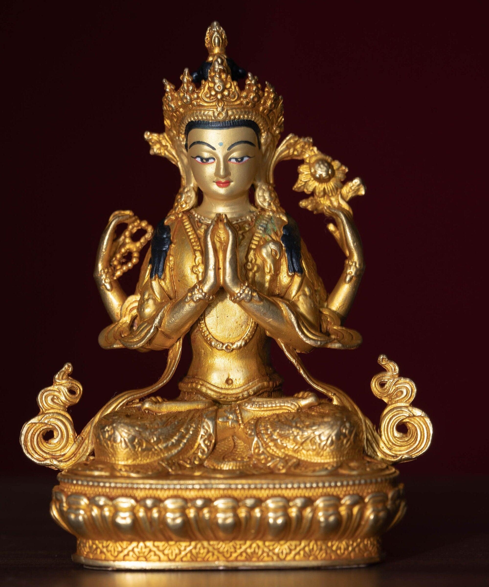 Chengresi statue gold plated small size for meditation and altar space