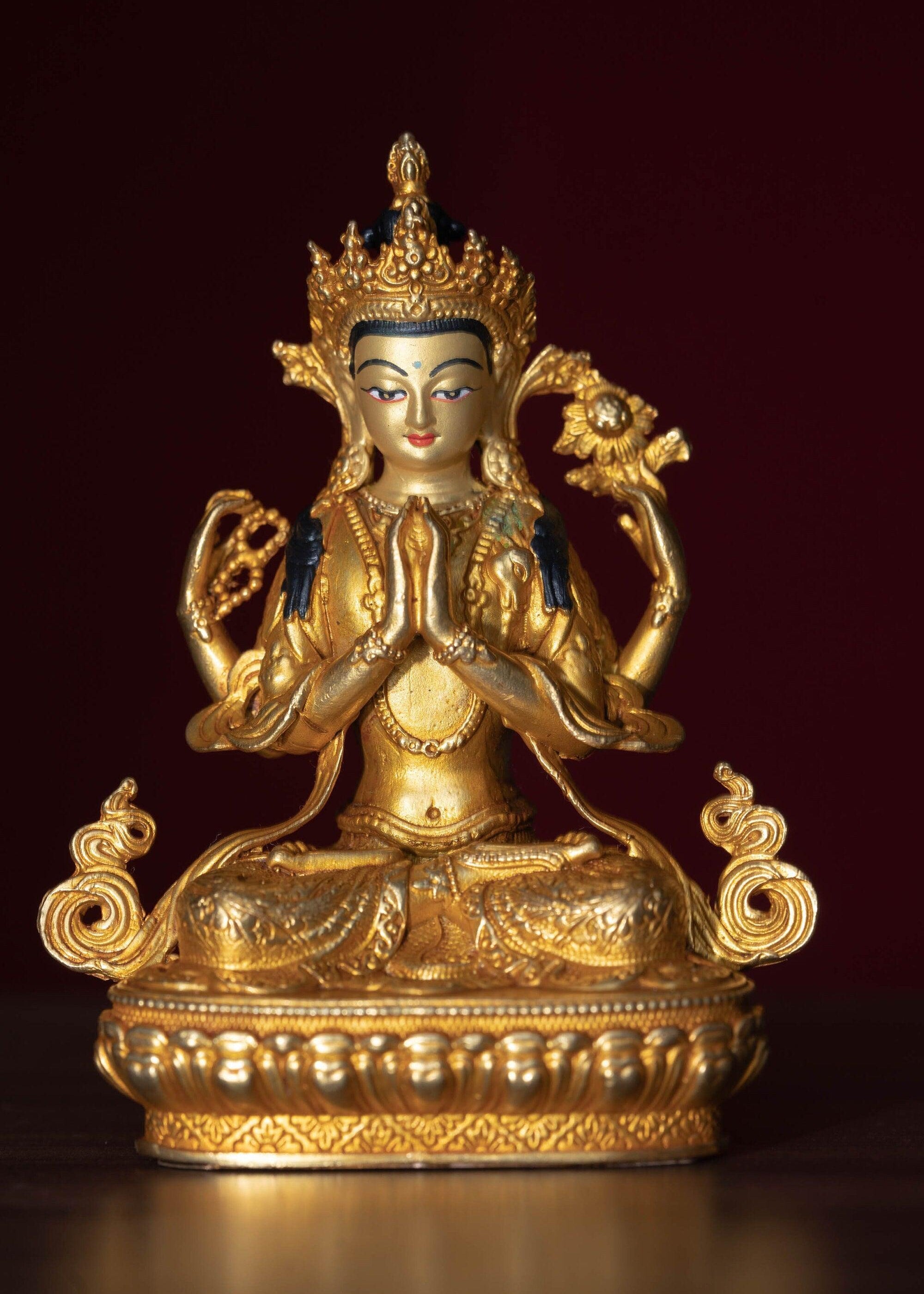 Chengresi statue gold plated small size for meditation and altar space
