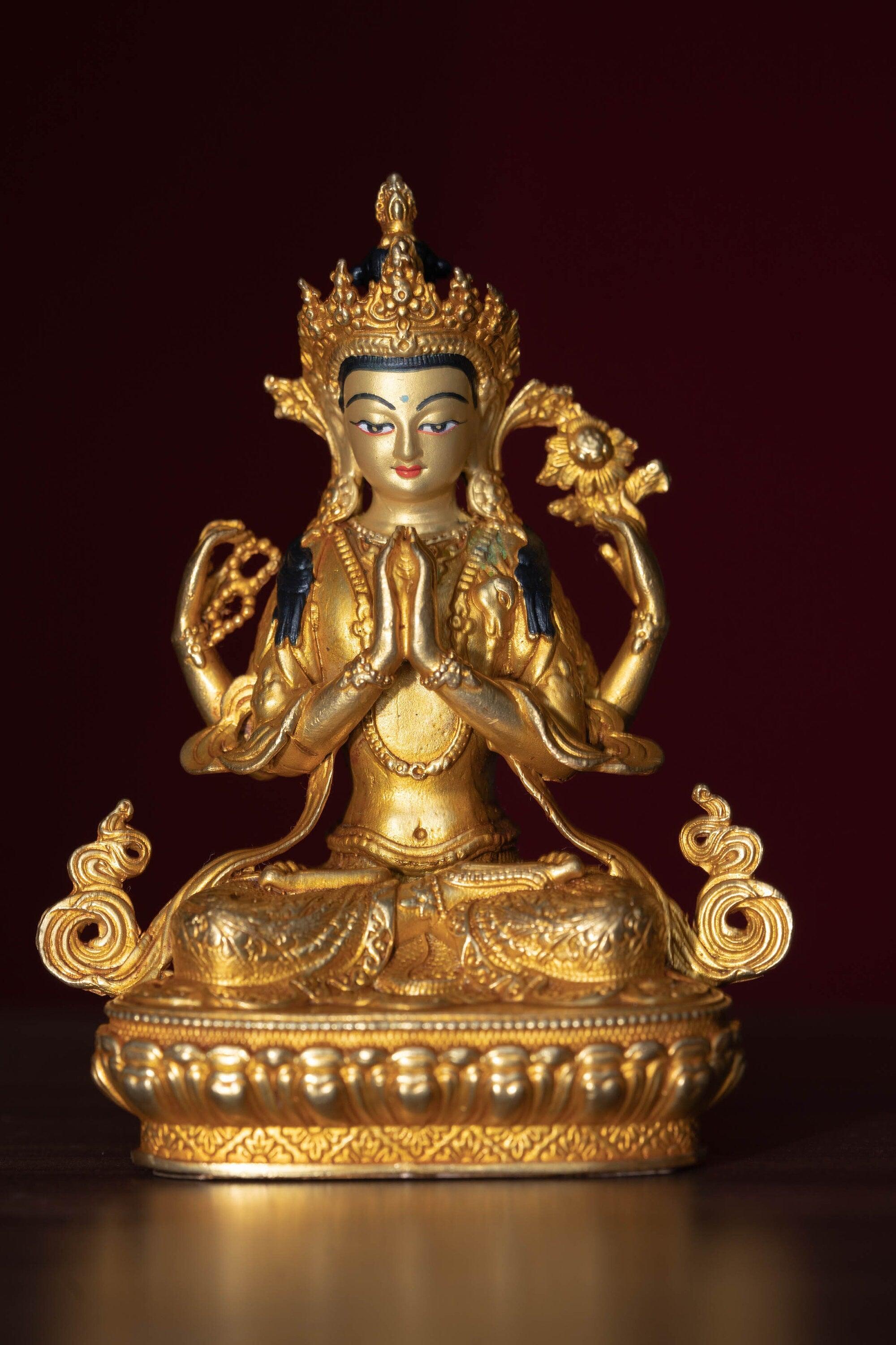 Chengresi statue gold plated small size for meditation and altar space