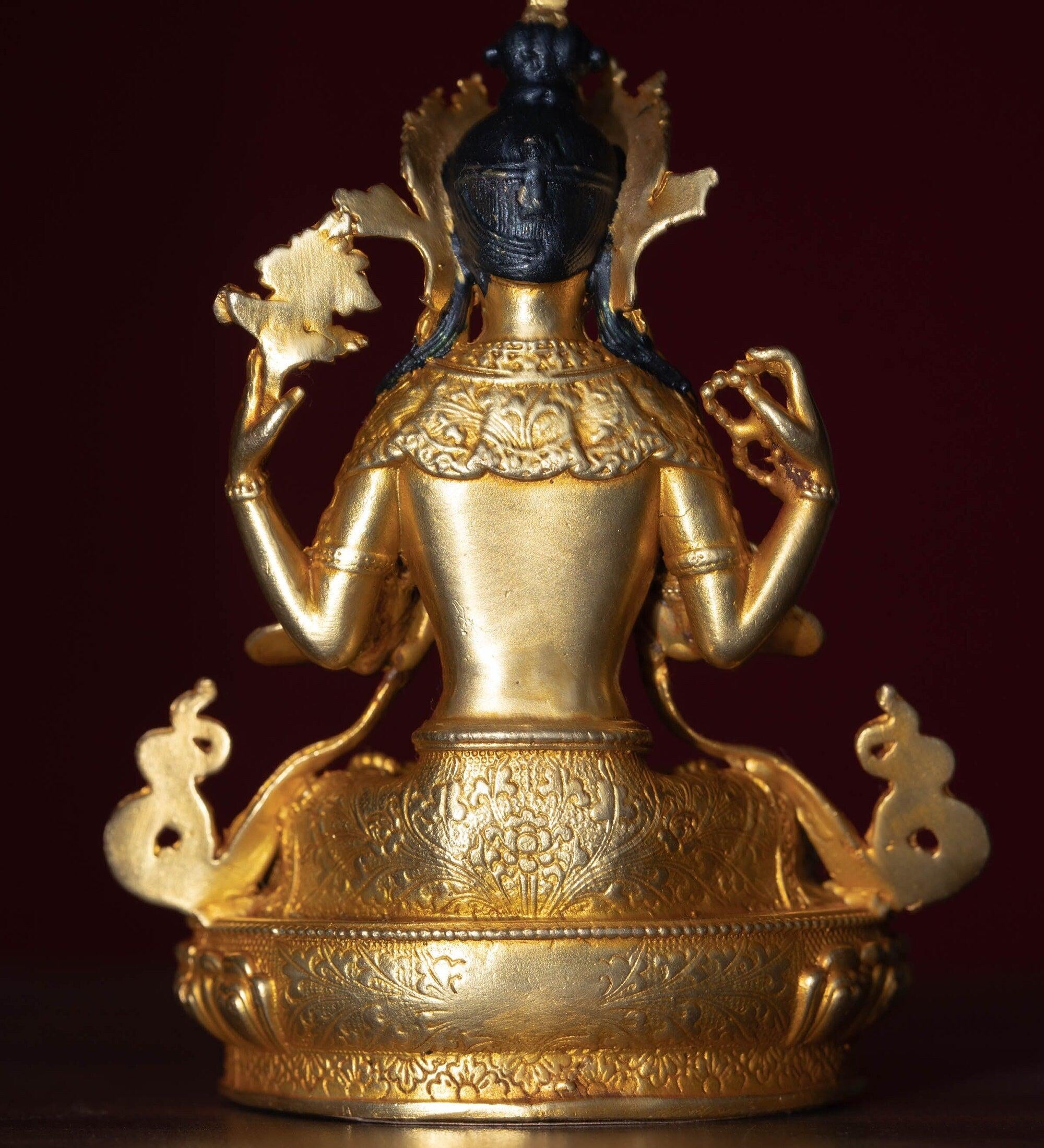 Chengresi statue gold plated small size for meditation and altar space