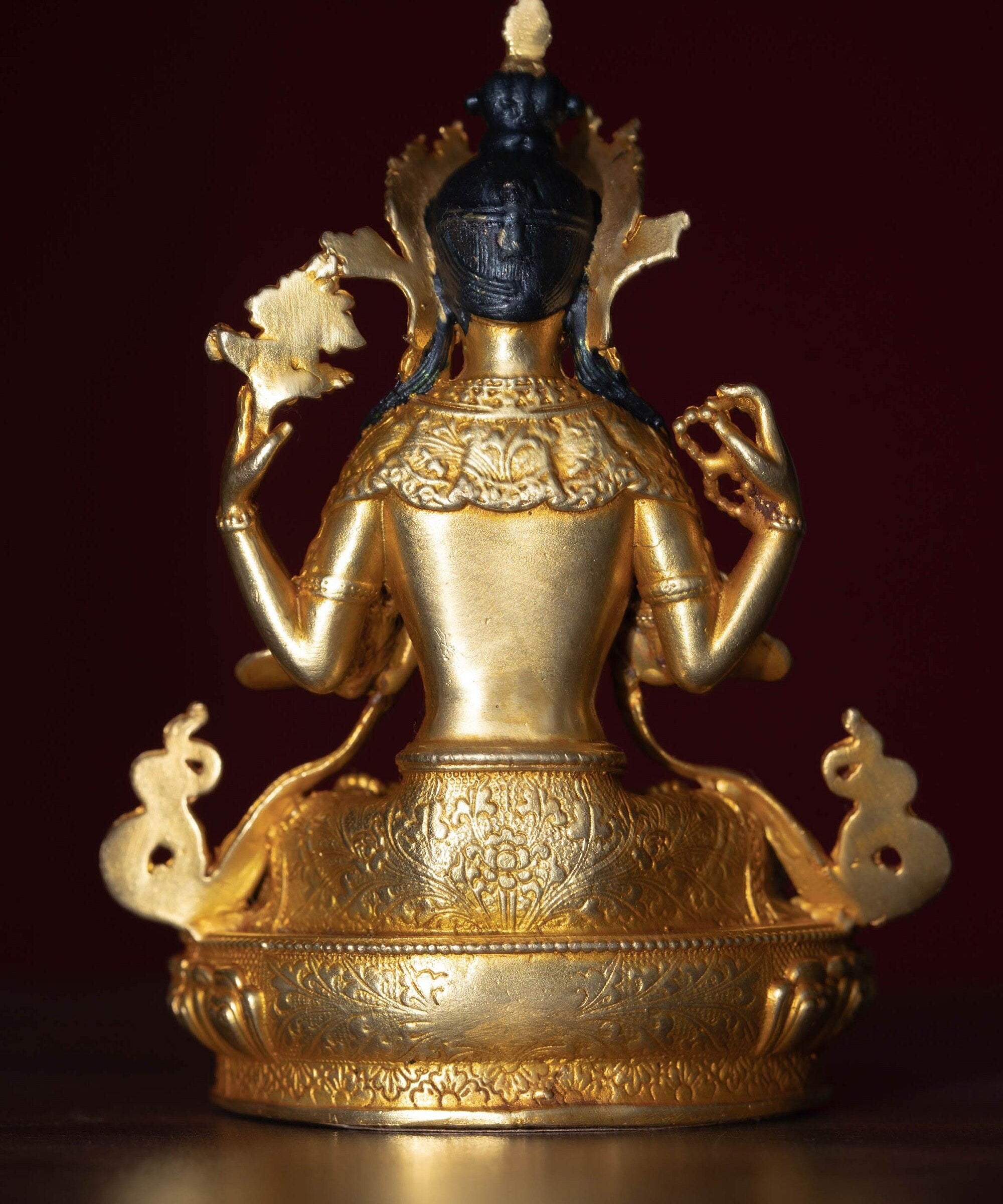Chengresi statue gold plated small size for meditation and altar space