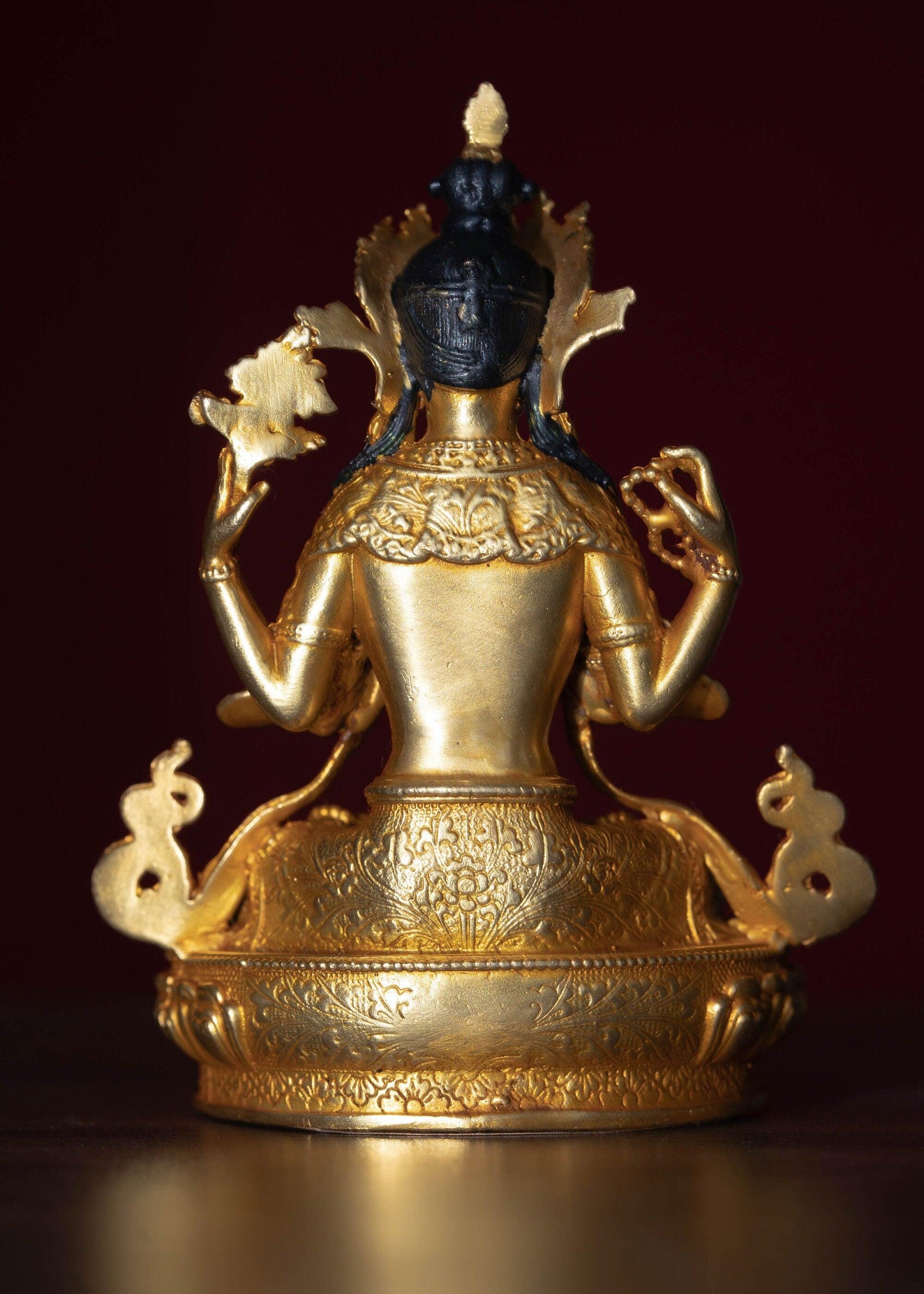 Chengresi statue gold plated small size for meditation and altar space