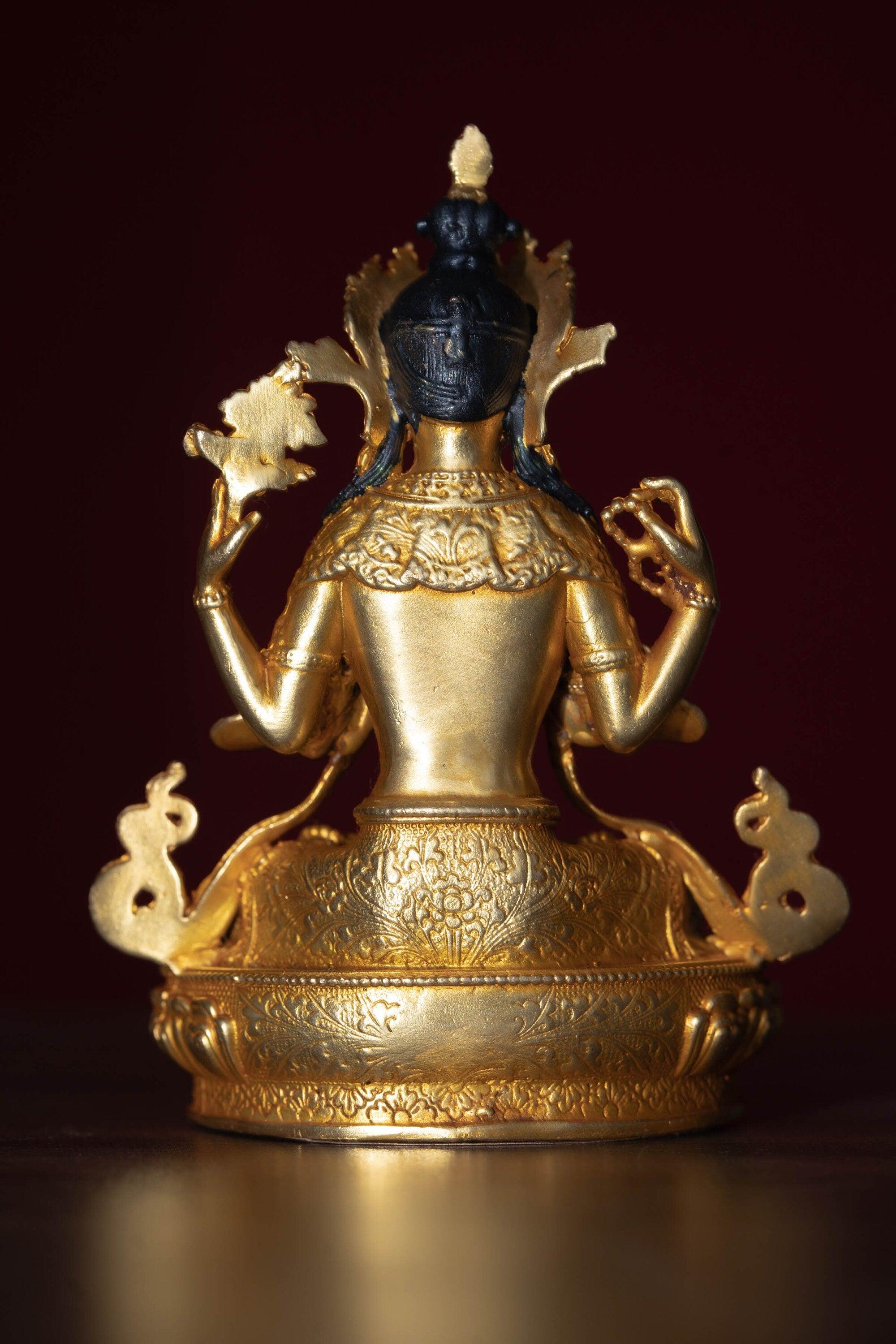 Chengresi statue gold plated small size for meditation and altar space