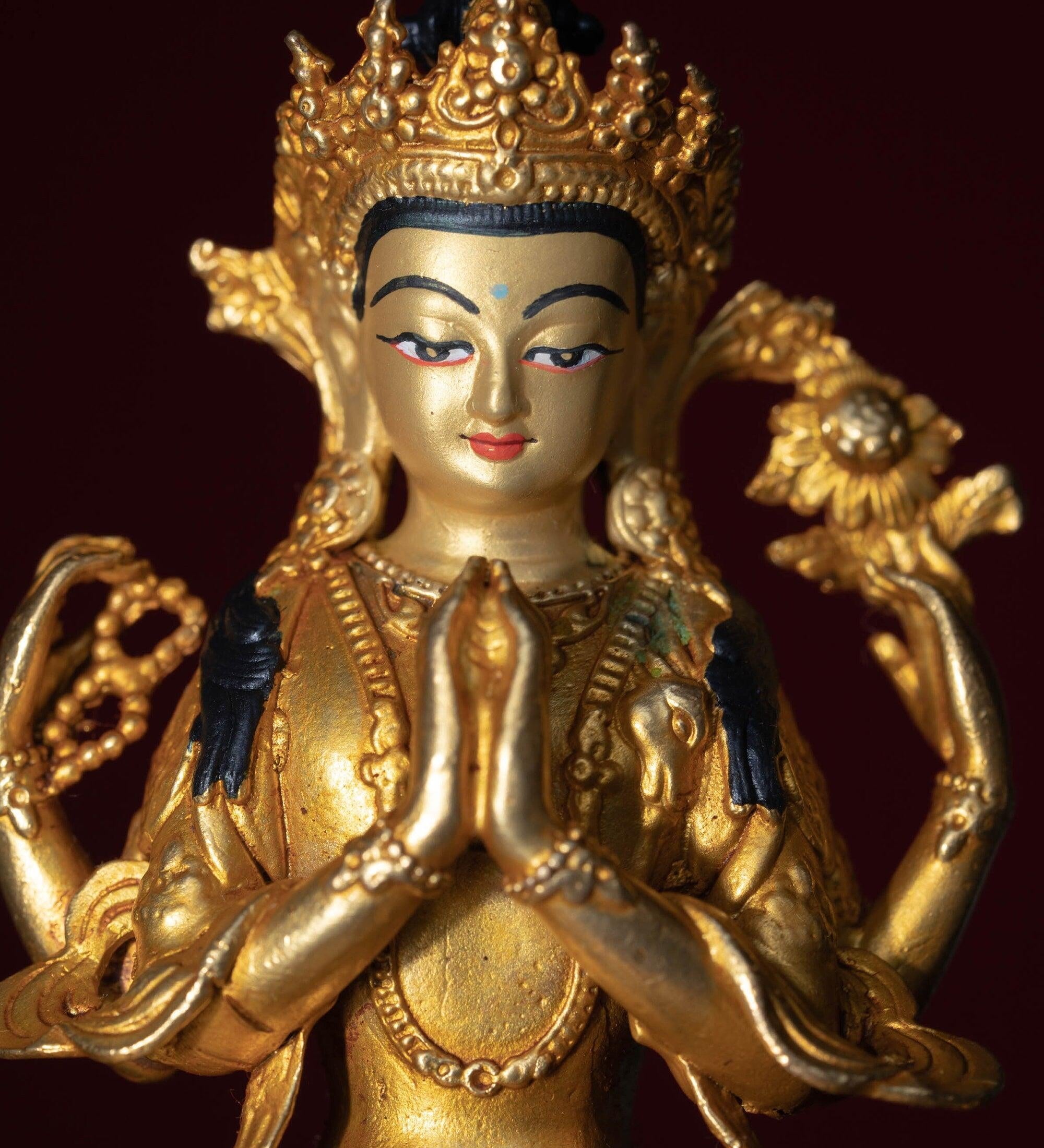 Chengresi statue gold plated small size for meditation and altar space