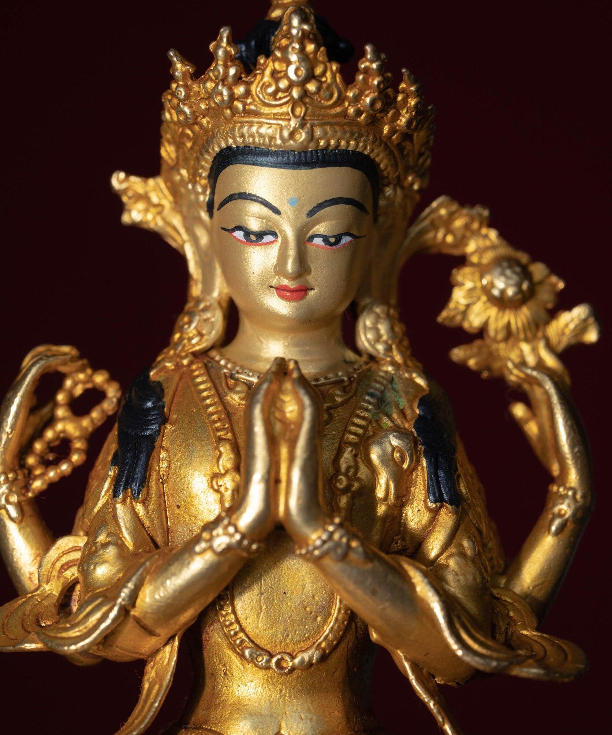 Chengresi statue gold plated small size for meditation and altar space