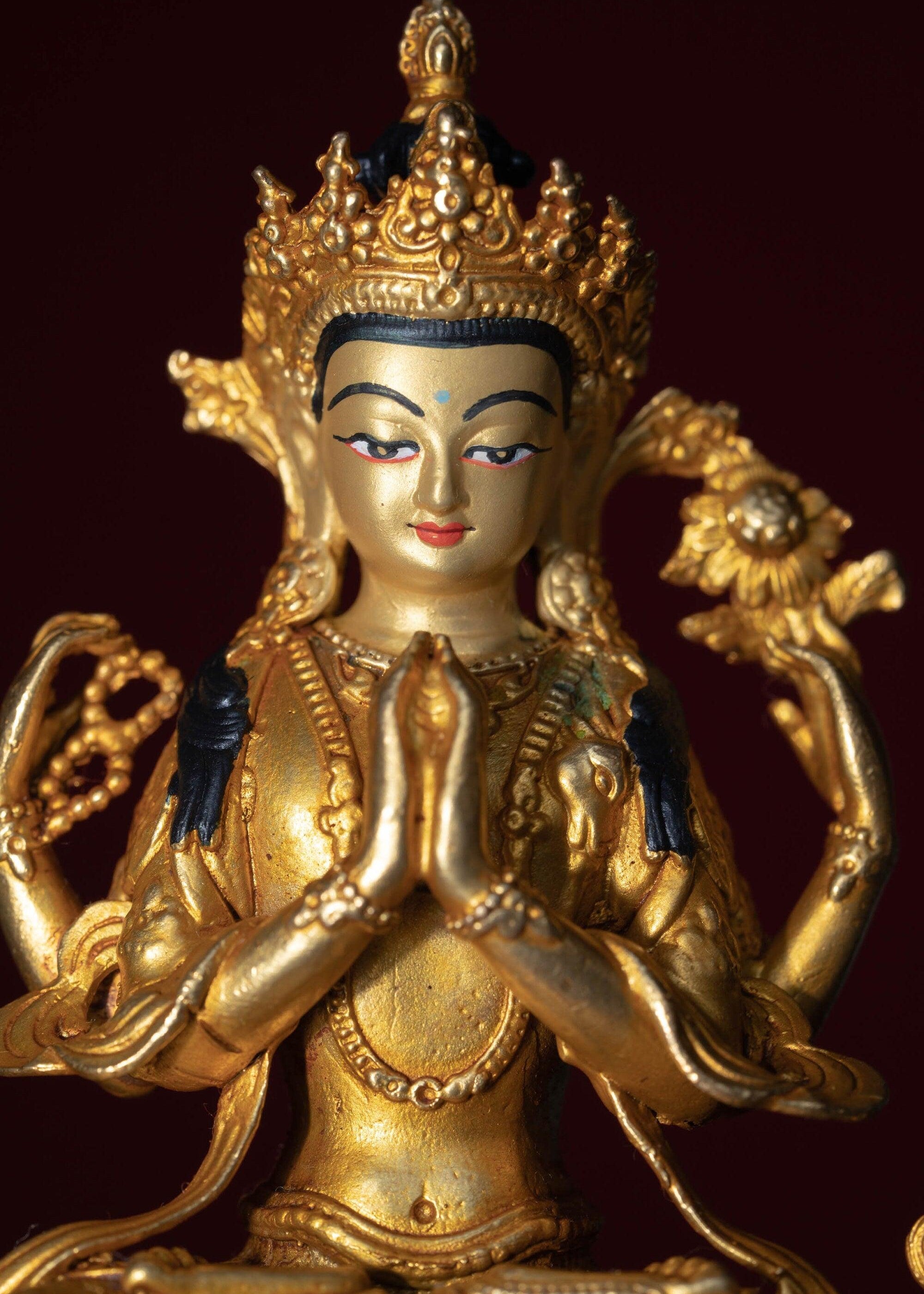 Chengresi statue gold plated small size for meditation and altar space