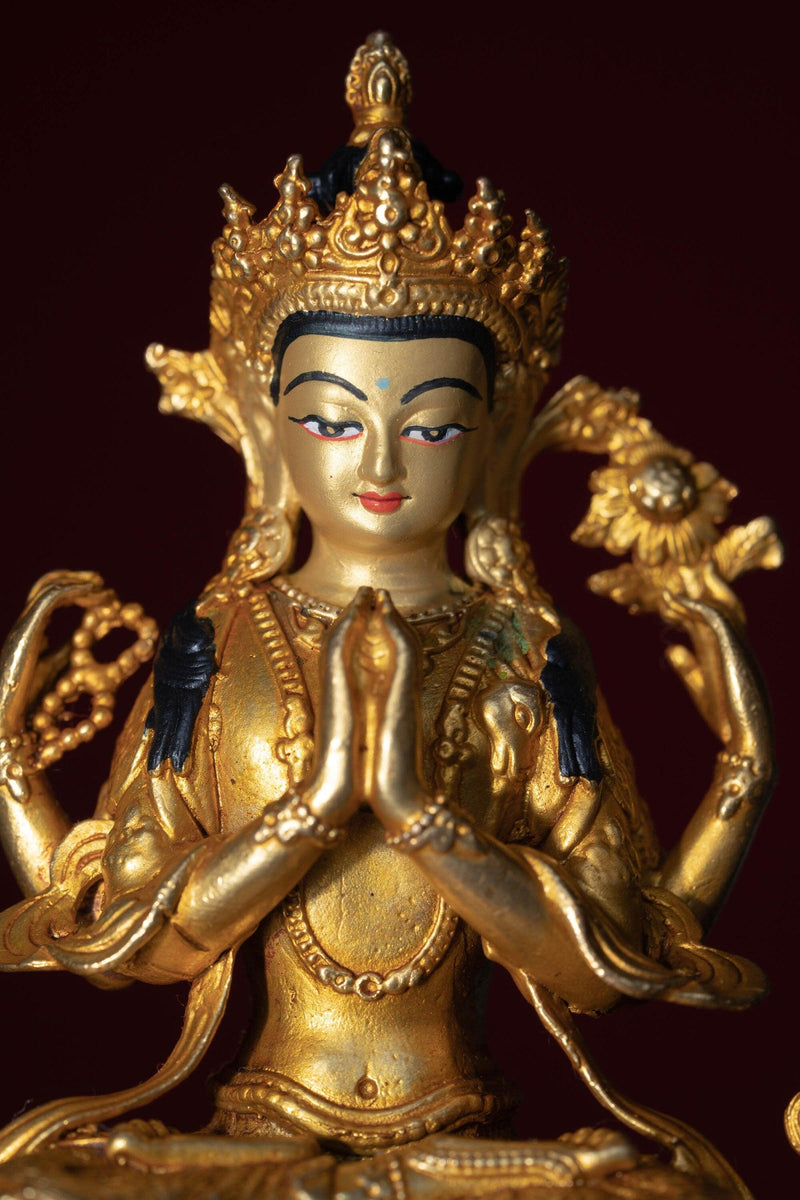 Chengresi statue gold plated small size for meditation and altar space