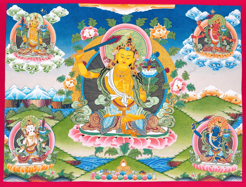 Authentic Manjushri Arts - 5 Manjushri thangka