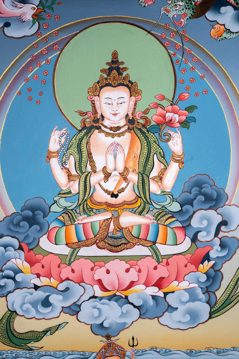Beautiful Chenrezig thangka painting - Himalayas Shop