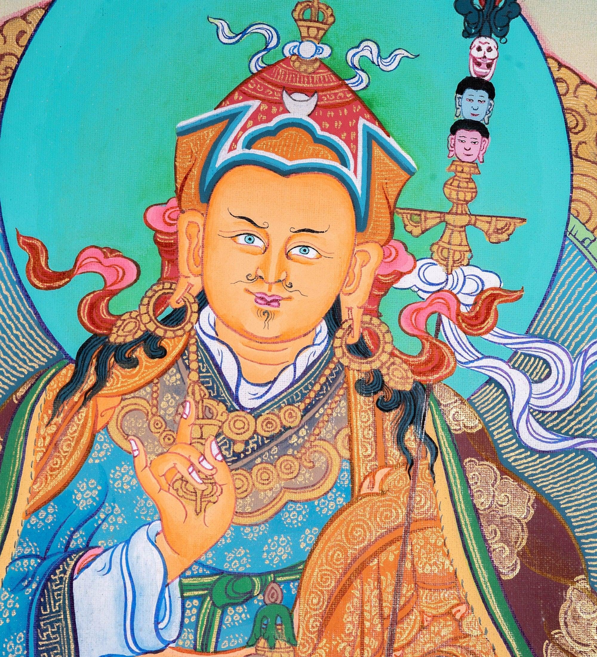 Guru Rinpoche Tibetan Thangka Painting For Meditational Practice and Spiritual Gifts