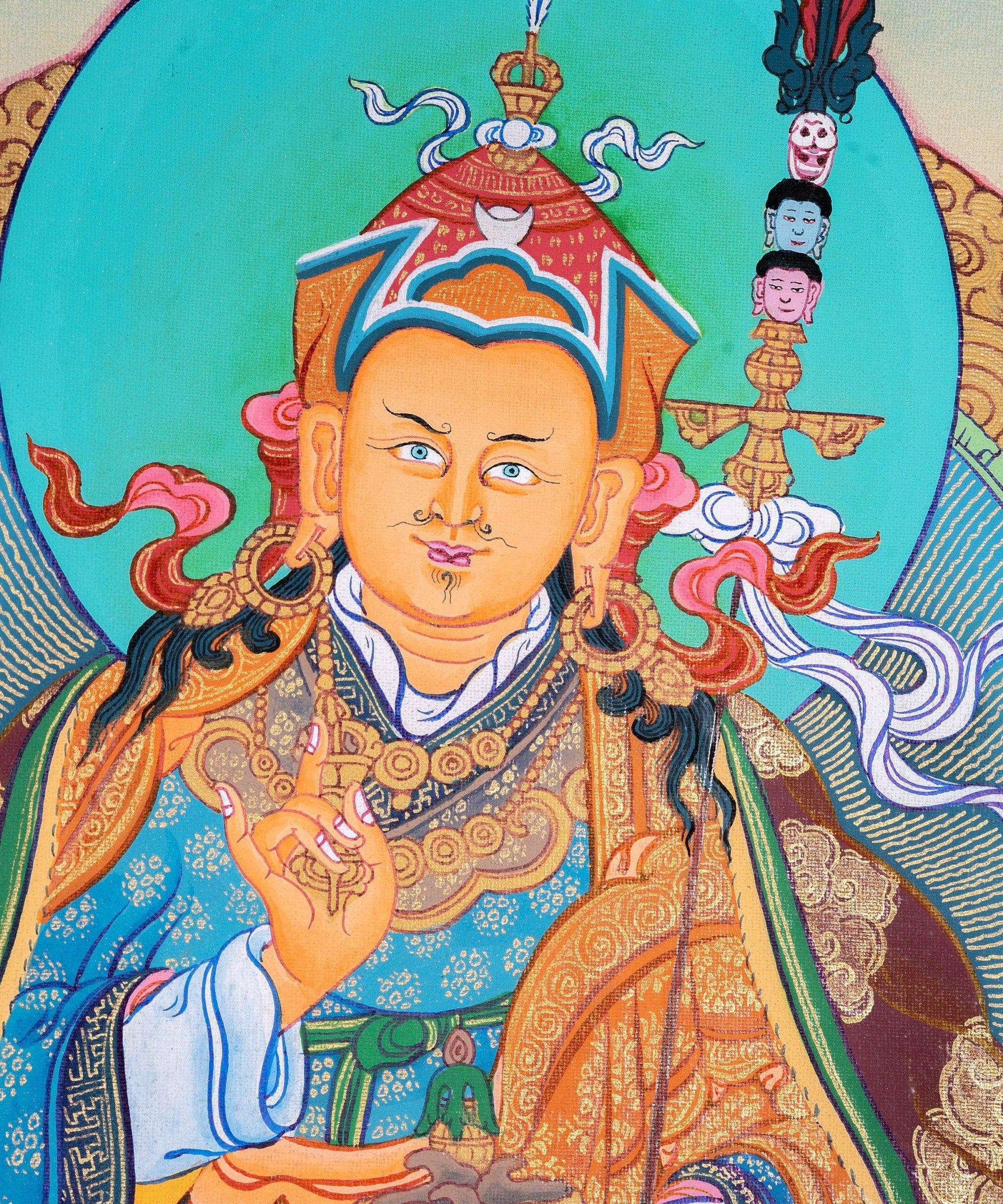 Guru Rinpoche Tibetan Thangka Painting For Meditational Practice and Spiritual Gifts