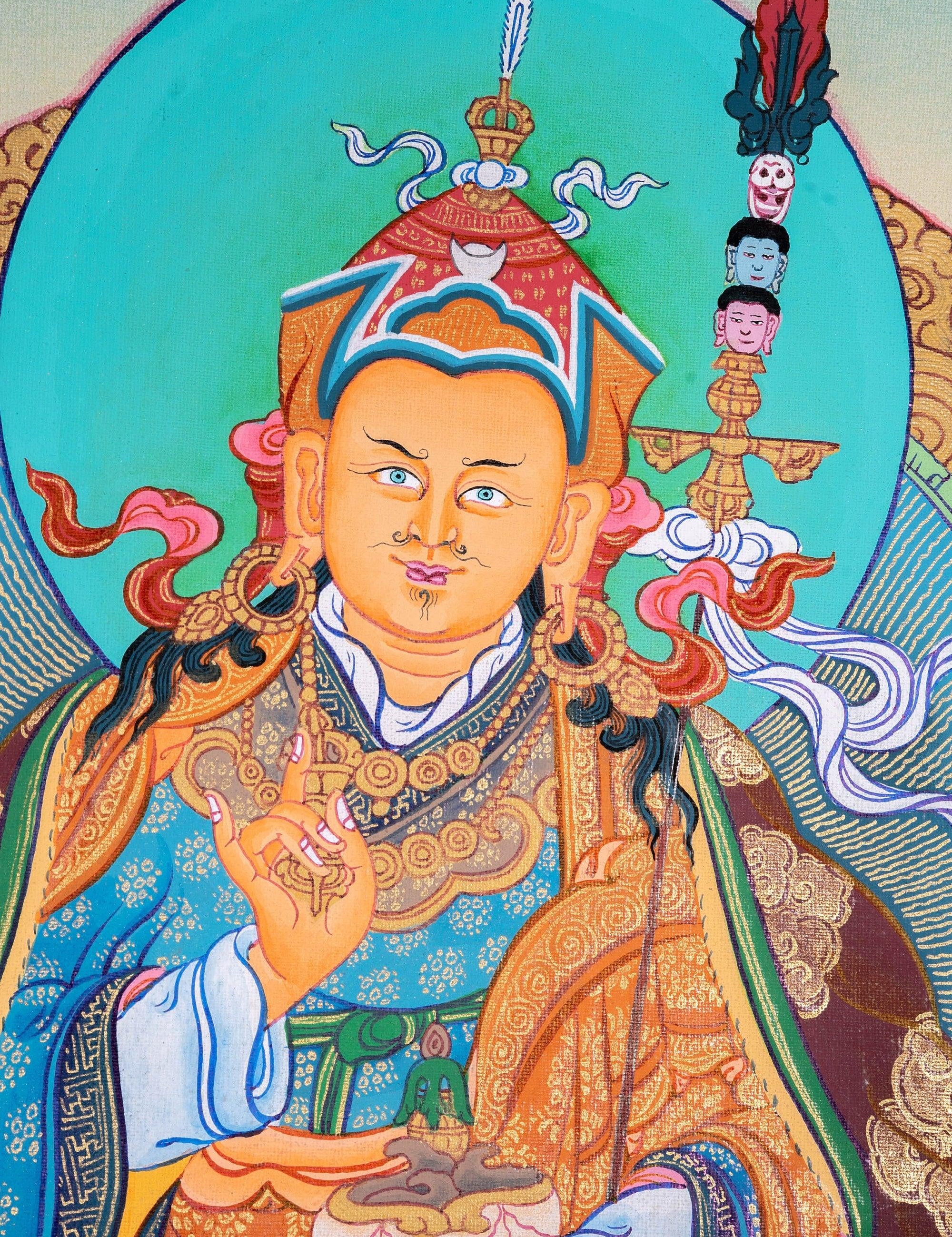 Guru Rinpoche Tibetan Thangka Painting For Meditational Practice and Spiritual Gifts