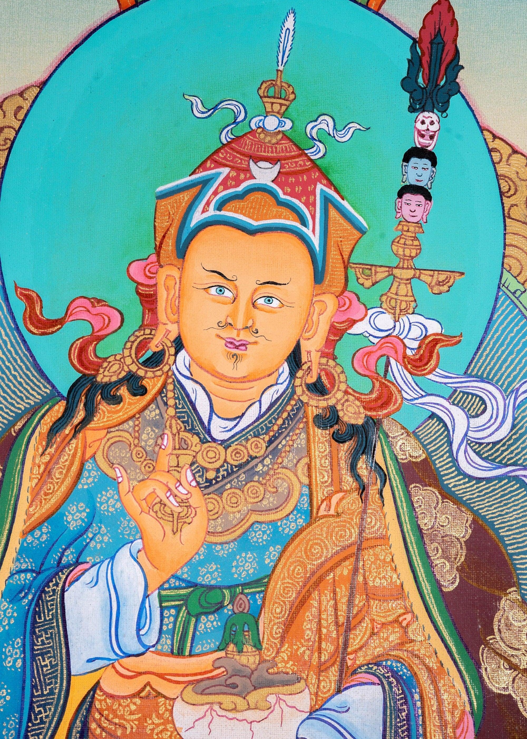 Guru Rinpoche Tibetan Thangka Painting For Meditational Practice and Spiritual Gifts